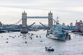 Photo 13110909223240D8896HaraldJoergens Lord Mayor's Show 2013: The Lord Mayor's flotilla approaching Tower Bridge, the bridge being raised in honour of the Lord Mayor, who's also Admiral of the Port of London. On the right HMS Belfast. Photo: Mike Garland..
on 09 November 2013 at 09:22, image #44