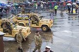 Lord Mayor's Show 2013: 73-The Royal Yeomanry- is London's only Army Reserve Calvary unit.  It use some of the armoured vehicles that you will see in the Show today..
Press stand opposite Mansion House, City of London,
London,
Greater London,
United Kingdom,
on 09 November 2013 at 11:40, image #873