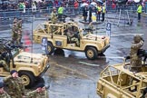 Lord Mayor's Show 2013: 73-The Royal Yeomanry- is London's only Army Reserve Calvary unit.  It use some of the armoured vehicles that you will see in the Show today..
Press stand opposite Mansion House, City of London,
London,
Greater London,
United Kingdom,
on 09 November 2013 at 11:40, image #876