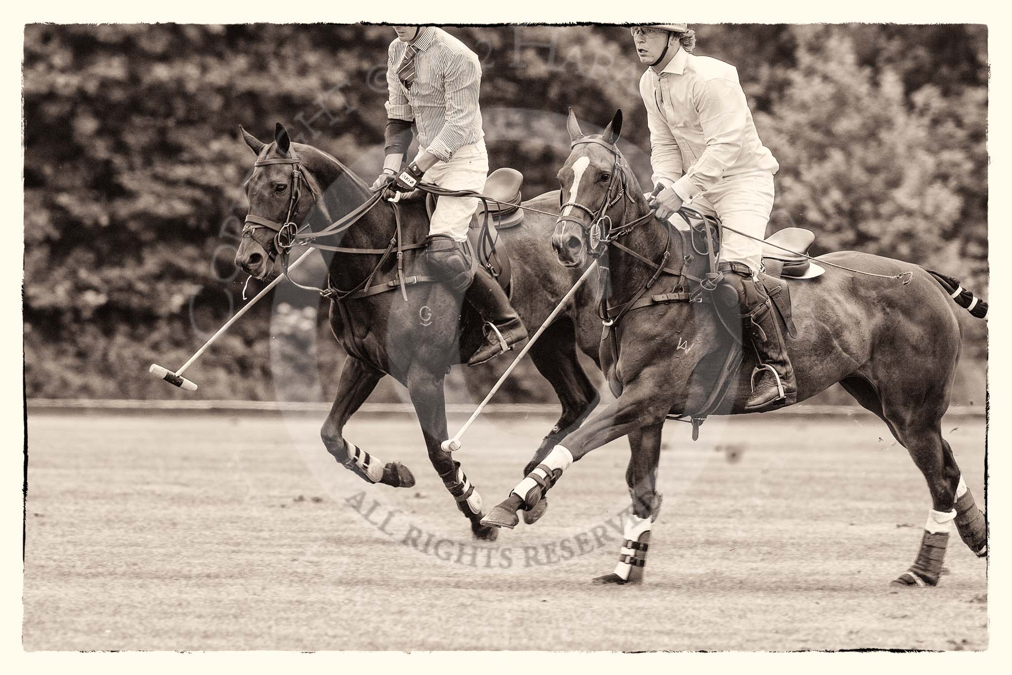 7th Heritage Polo Cup semi-finals: John Martin, Team Silver Fox USA, riding back to centre beside Nico Talamoni, Team Emerging Switzerland..
Hurtwood Park Polo Club,
Ewhurst Green,
Surrey,
United Kingdom,
on 04 August 2012 at 11:24, image #41