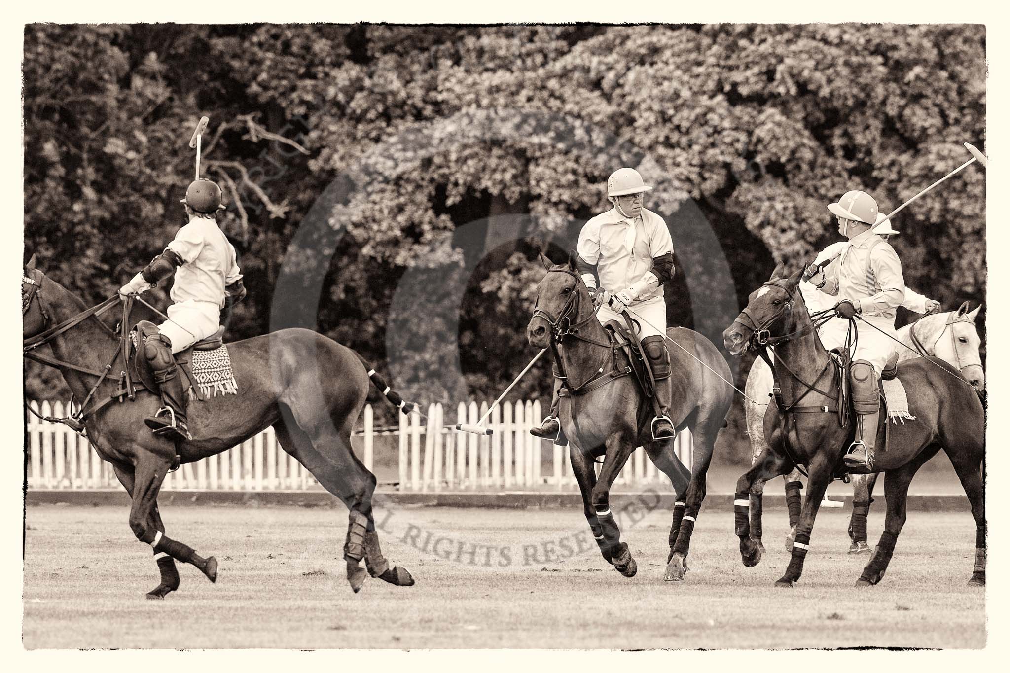 7th Heritage Polo Cup semi-finals: La Mariposa Argentina Mariano Darritchon riding back to centre with Timothy Rose..
Hurtwood Park Polo Club,
Ewhurst Green,
Surrey,
United Kingdom,
on 04 August 2012 at 15:43, image #266