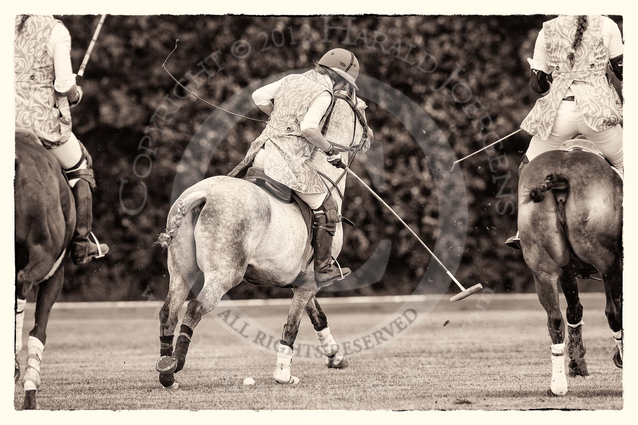 7th Heritage Polo Cup finals: The Amazons of Polo, sponsored by Polistas: 
Emma Boers..
Hurtwood Park Polo Club,
Ewhurst Green,
Surrey,
United Kingdom,
on 05 August 2012 at 15:11, image #127