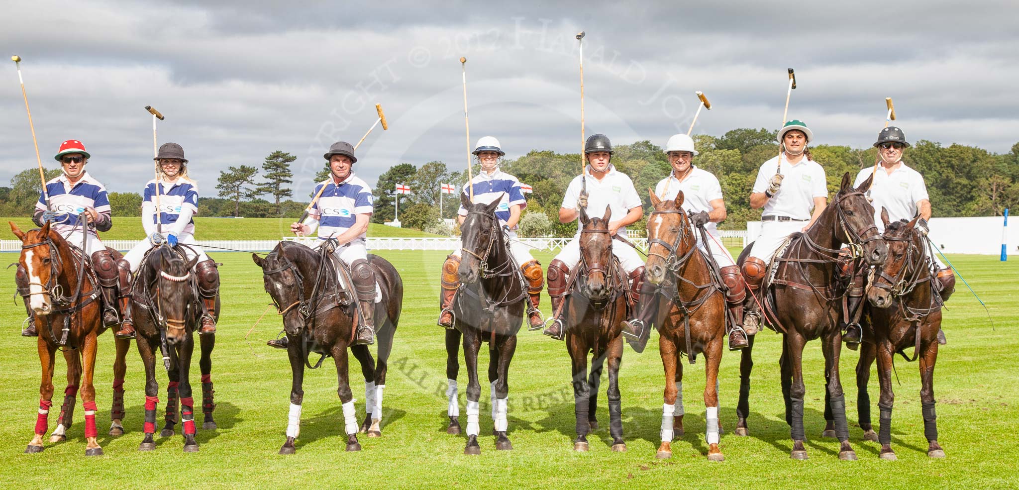 DBPC Polo in the Park 2012: JCS Polo team - Sebastian Funes, Emma Nicholson, Andy Coulbeck, Louise Coulbeck, and the Rated PeoplePolo Team - Alex Vent,Dag Khan, Lolito Castagnolo, Johnny Moreland-Lynn..
Dallas Burston Polo Club,
Stoneythorpe Estate,
Southam,
Warwickshire,
United Kingdom,
on 16 September 2012 at 11:23, image #90