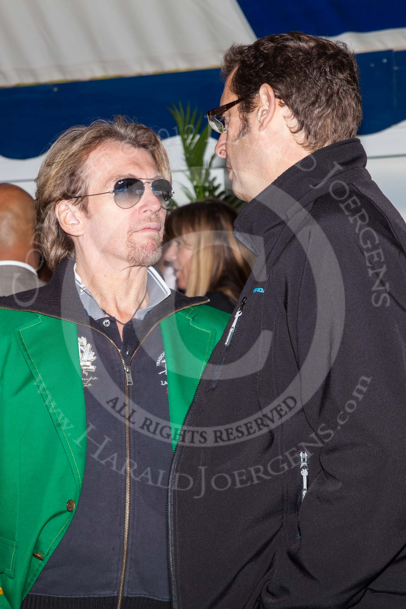 DBPC Polo in the Park 2012: Rock musician and  member of the Swedish Royal Amaranther Society Ulf Karnemann with Andrew Sewell, owner of Blakes 7 (a leading London based TV Production Company)..
Dallas Burston Polo Club,
Stoneythorpe Estate,
Southam,
Warwickshire,
United Kingdom,
on 16 September 2012 at 15:32, image #236