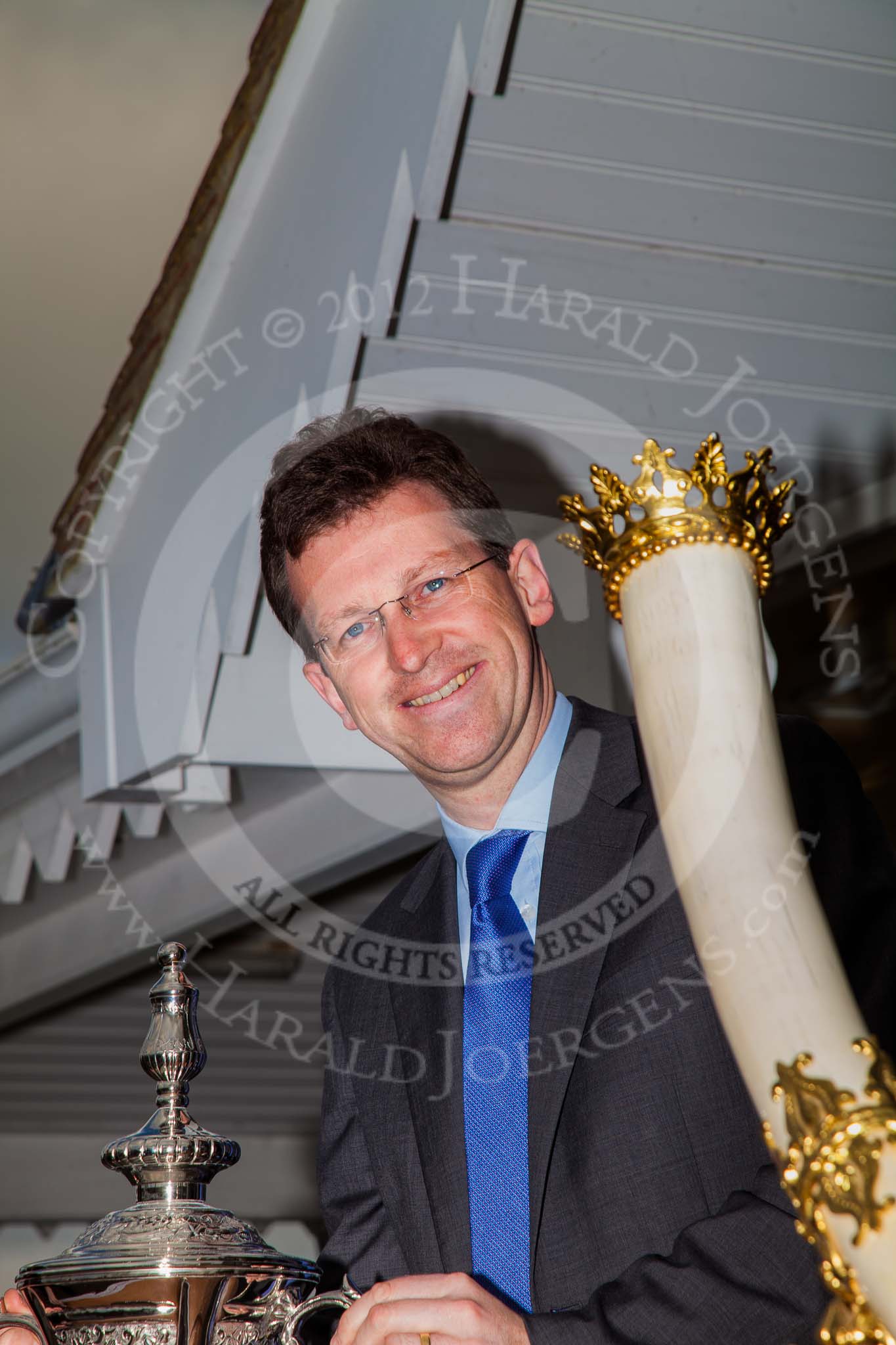 DBPC Polo in the Park 2012: Southam and Kenilworth MP Jeremy Clark with the prices for  the 4 Goal Tusk Trophy Tournament..
Dallas Burston Polo Club,
Stoneythorpe Estate,
Southam,
Warwickshire,
United Kingdom,
on 16 September 2012 at 16:35, image #247