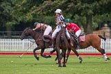 DBPC Polo in the Park 2012: Royal Artillery #4, Alex Vent, against DBPC #2, Captain William Mawby, passing behind umpire Barbara Zingg..
Dallas Burston Polo Club,
Stoneythorpe Estate,
Southam,
Warwickshire,
United Kingdom,
on 16 September 2012 at 19:01, image #344