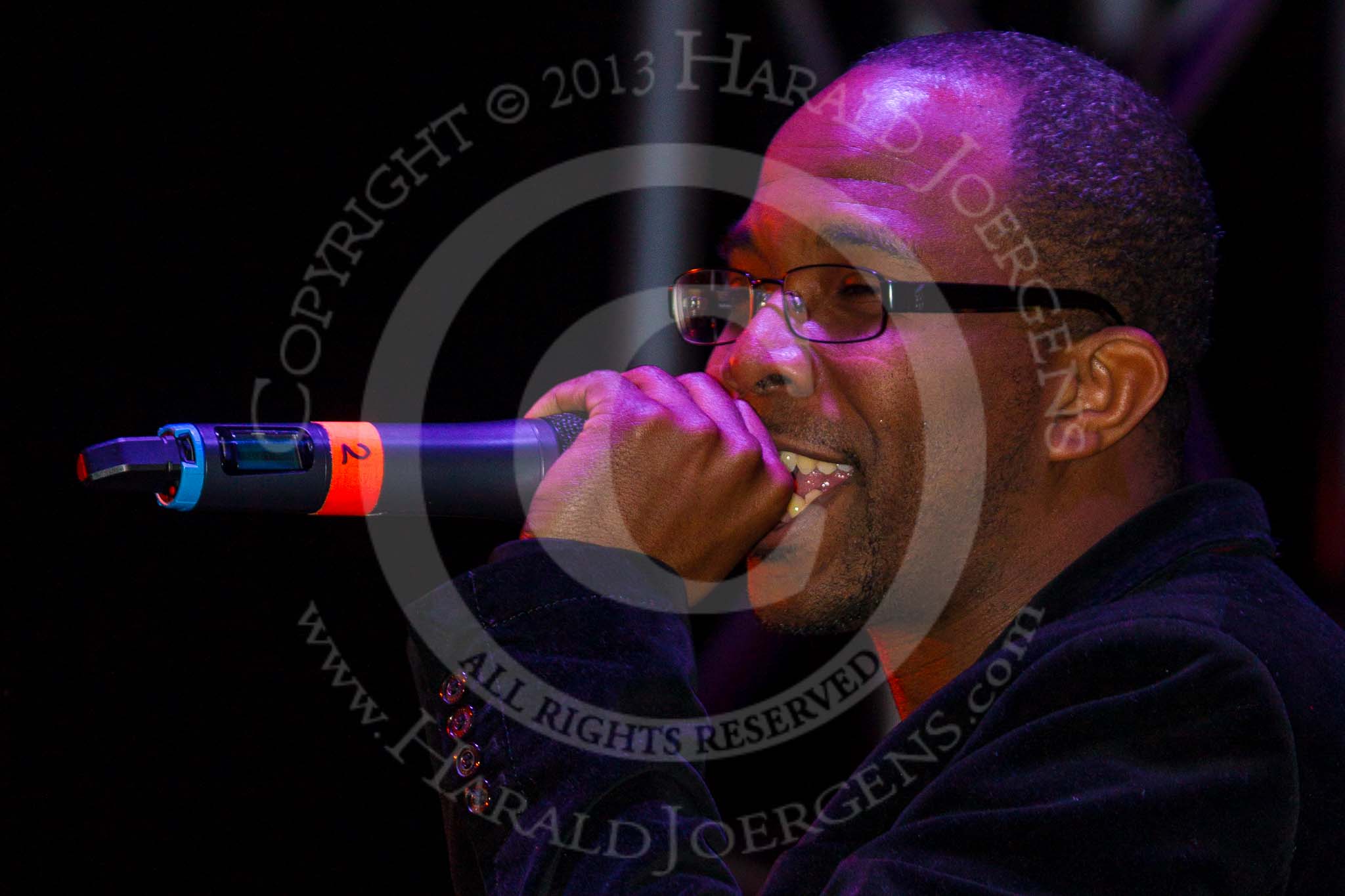 Grand Opening of the DBPC IXL Event Centre: Kym Mazelle & the Urban Blues Band - Abe Hampton (keyboards) introducing the band..
Dallas Burston Polo Club, Stoneythorpe Estate,
Southam,
Warwickshire,
United Kingdom,
on 05 December 2013 at 21:47, image #198