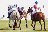 DBPC Polo in the Park 2013, Subsidiary Final Amaranther Trophy (0 Goal), Leadenham vs Kingsbridge: Leadenham's Francis Wilson against Kingsbridge players Edward Batchelor and Paul Clay..
Dallas Burston Polo Club, ,
Southam,
Warwickshire,
United Kingdom,
on 01 September 2013 at 10:24, image #32