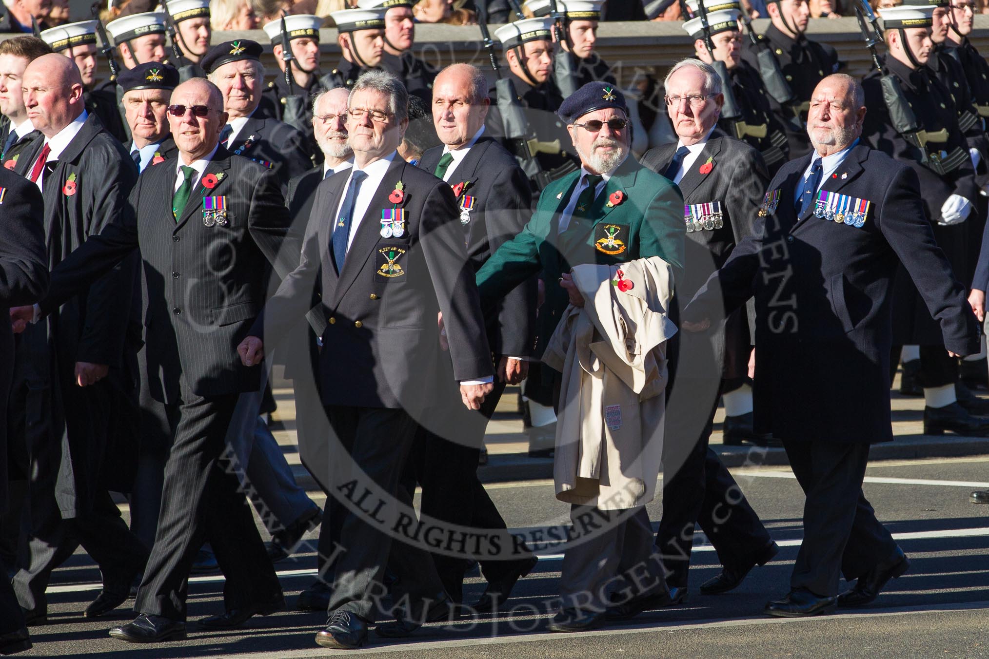 Remembrance Sunday 2012 Cenotaph March Past: Group E8 - The Fleet Air Arm Armourers Association, formed at the outbreak of WW2 to give firepower and air cover to the Atlantic convoys..
Whitehall, Cenotaph,
London SW1,

United Kingdom,
on 11 November 2012 at 11:39, image #94