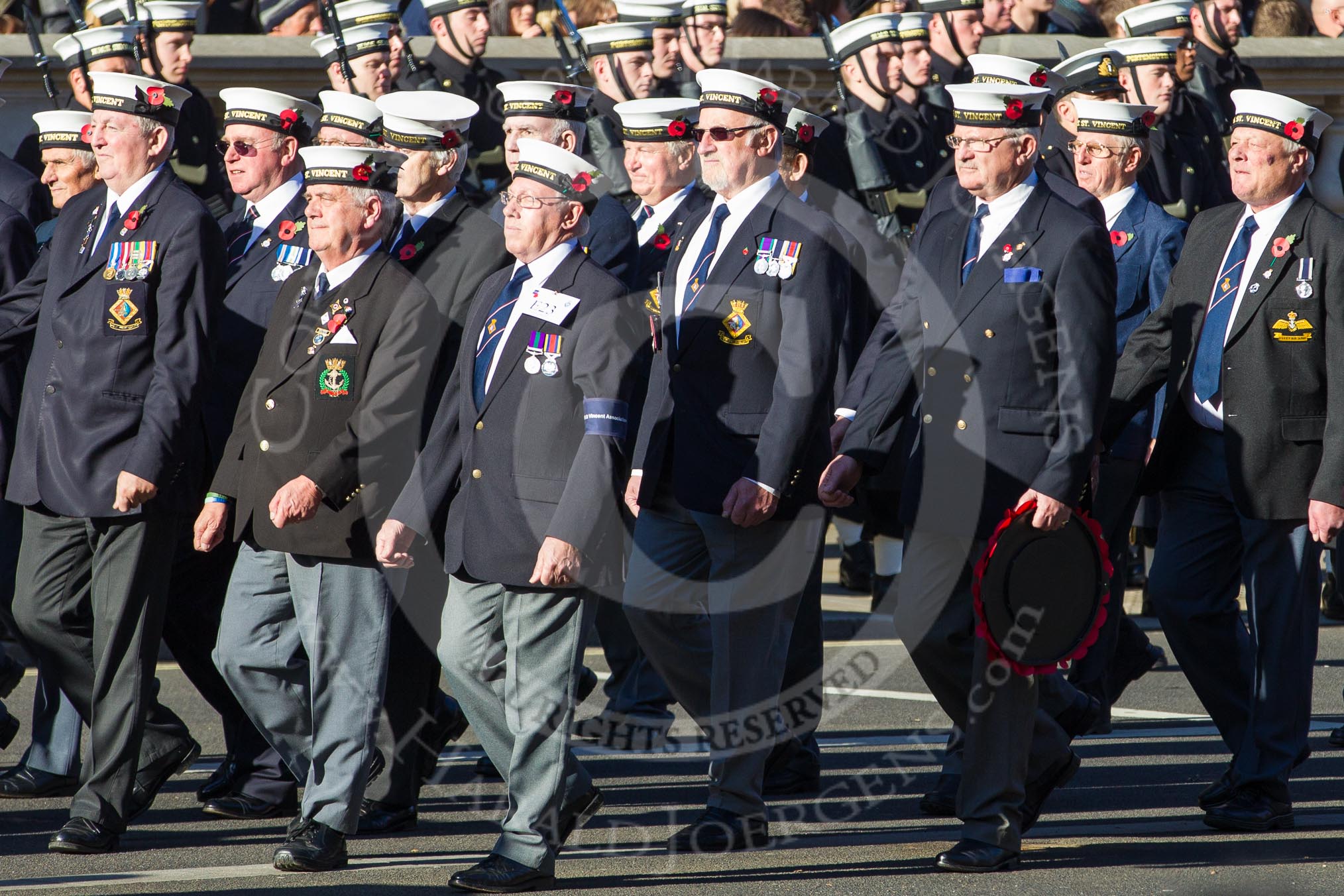 Remembrance Sunday 2012 Cenotaph March Past: Group E23 - HMS St Vincent Association..
Whitehall, Cenotaph,
London SW1,

United Kingdom,
on 11 November 2012 at 11:40, image #166