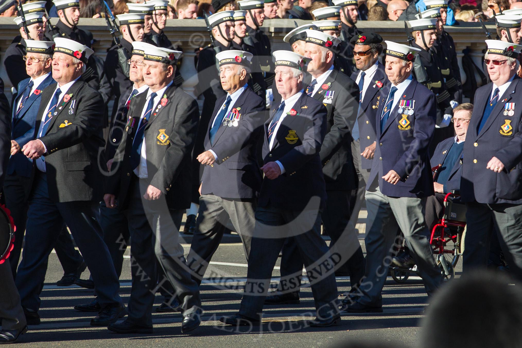 Remembrance Sunday 2012 Cenotaph March Past: Group E23 - HMS St Vincent Association..
Whitehall, Cenotaph,
London SW1,

United Kingdom,
on 11 November 2012 at 11:40, image #169