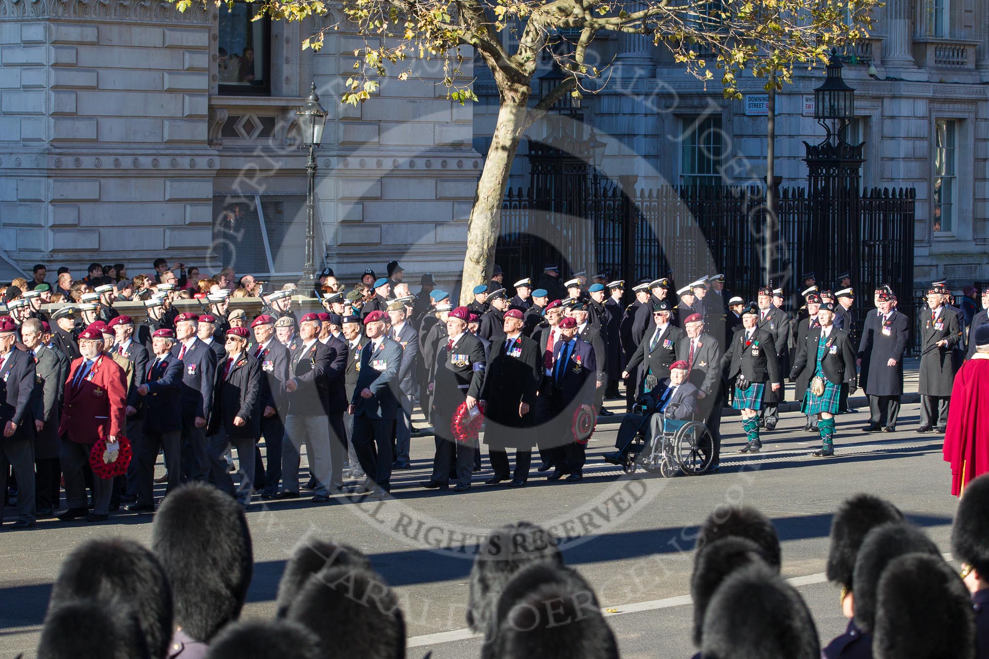 Remembrance Sunday 2012 Cenotaph March Past: Group A20 - Parachute Regimental Association and A21 - Royal Scots Regimental Association..
Whitehall, Cenotaph,
London SW1,

United Kingdom,
on 11 November 2012 at 11:51, image #694