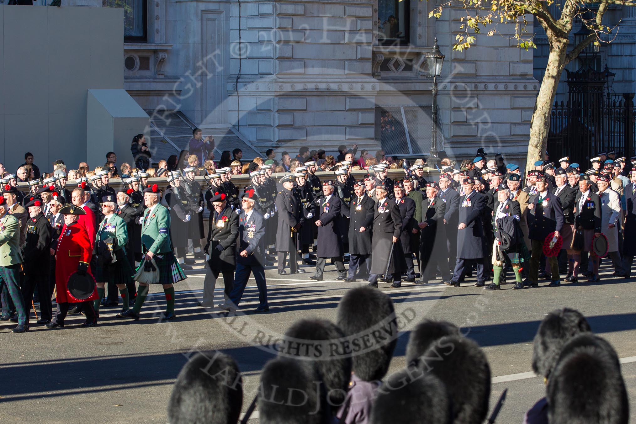 Remembrance Sunday 2012 Cenotaph March Past: Group A23 - Black Watch Association and A24 - Gordon Highlanders Association..
Whitehall, Cenotaph,
London SW1,

United Kingdom,
on 11 November 2012 at 11:52, image #725