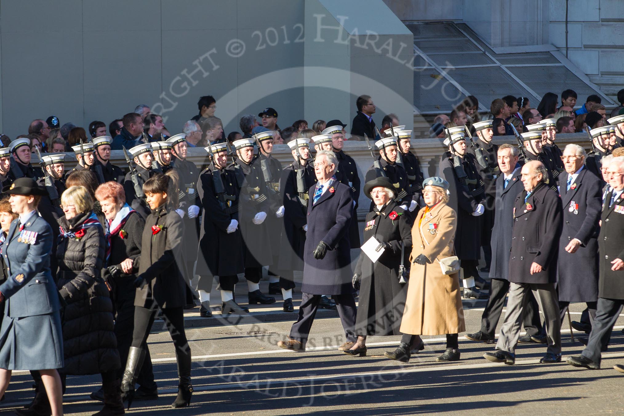 Remembrance Sunday 2012 Cenotaph March Past: Group C13 - Princess Mary's Royal Air Force Nursing Service Association and C14 - Bomber Command Association..
Whitehall, Cenotaph,
London SW1,

United Kingdom,
on 11 November 2012 at 12:02, image #1129