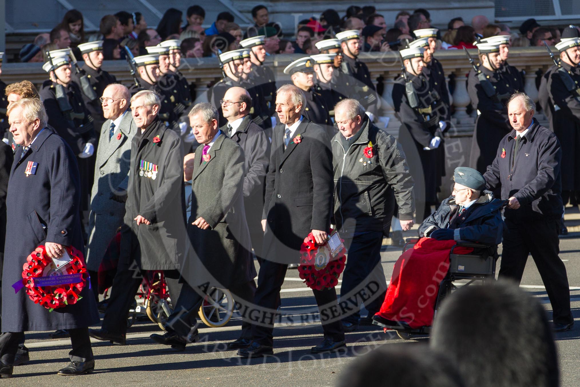 Remembrance Sunday 2012 Cenotaph March Past: Group C14 - Bomber Command Association..
Whitehall, Cenotaph,
London SW1,

United Kingdom,
on 11 November 2012 at 12:02, image #1133