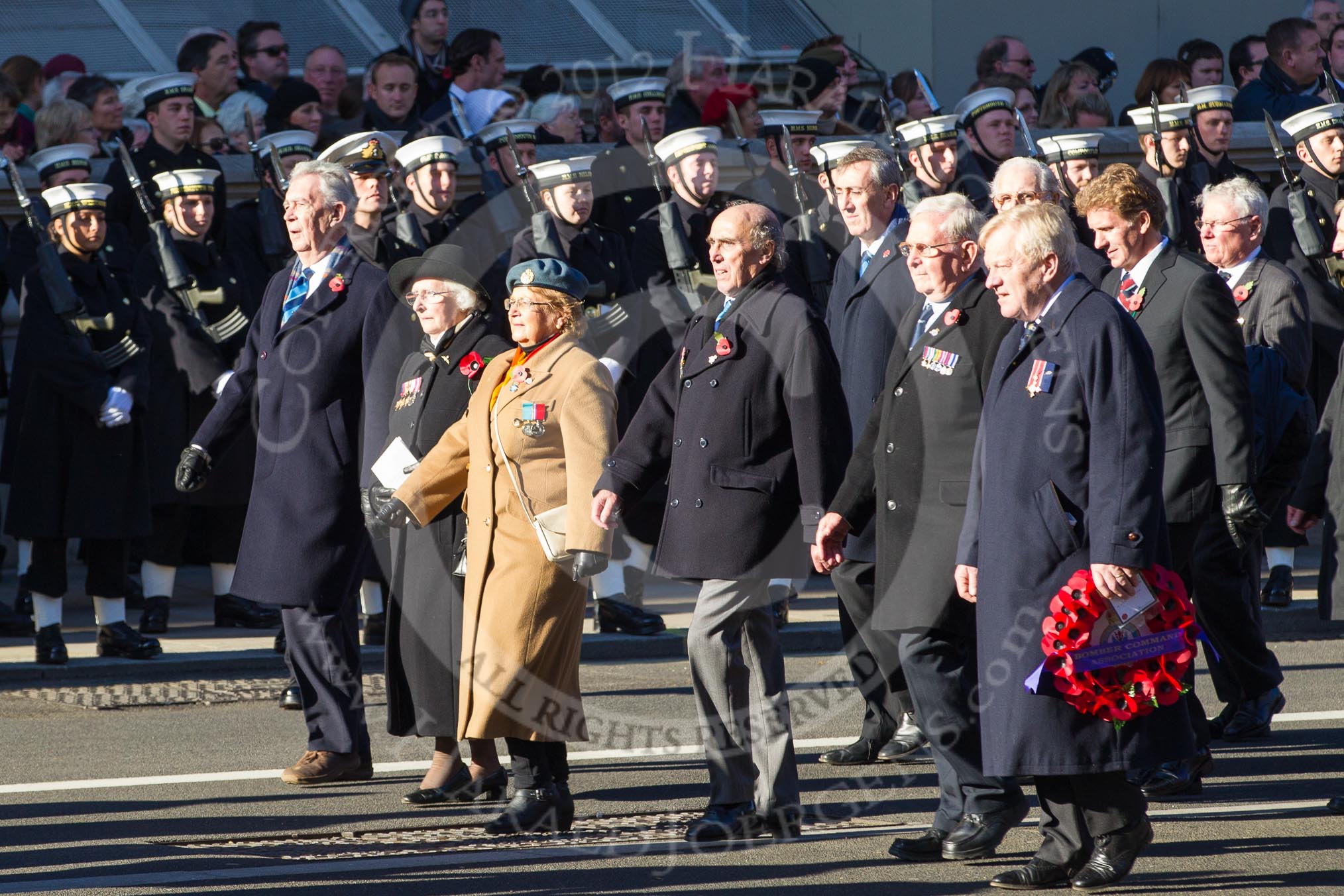 Remembrance Sunday 2012 Cenotaph March Past: Group C14 - Bomber Command Association..
Whitehall, Cenotaph,
London SW1,

United Kingdom,
on 11 November 2012 at 12:03, image #1134