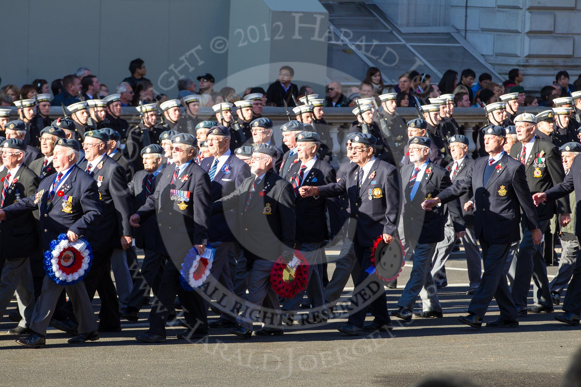 Remembrance Sunday 2012 Cenotaph March Past: Group C16 - National Service (Royal Air Force) Association..
Whitehall, Cenotaph,
London SW1,

United Kingdom,
on 11 November 2012 at 12:03, image #1157