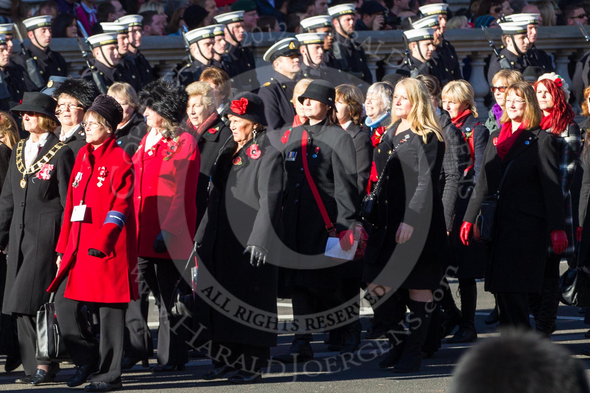 Remembrance Sunday 2012 Cenotaph March Past: Group D6 - War Widows Association..
Whitehall, Cenotaph,
London SW1,

United Kingdom,
on 11 November 2012 at 12:05, image #1260