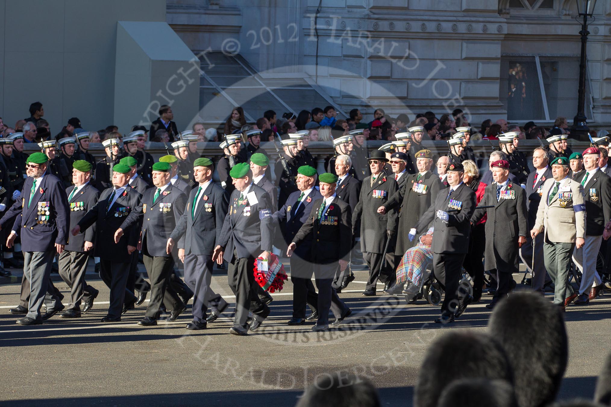 Remembrance Sunday 2012 Cenotaph March Past: Group D15 - Foreign Legion Association and D16 - Not Forgotten Association..
Whitehall, Cenotaph,
London SW1,

United Kingdom,
on 11 November 2012 at 12:07, image #1335