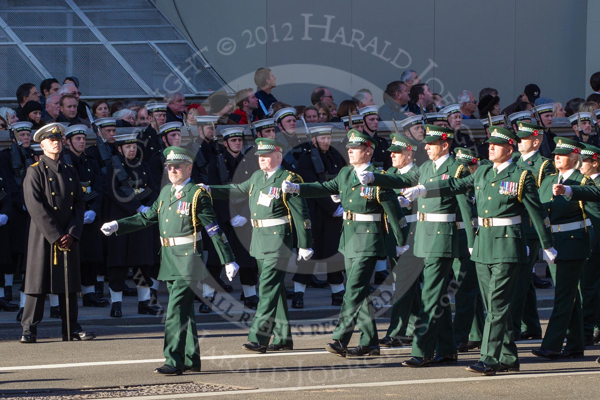 Remembrance Sunday 2012 Cenotaph March Past: Group M14 - London Ambulance Service NHS Trust..
Whitehall, Cenotaph,
London SW1,

United Kingdom,
on 11 November 2012 at 12:11, image #1514