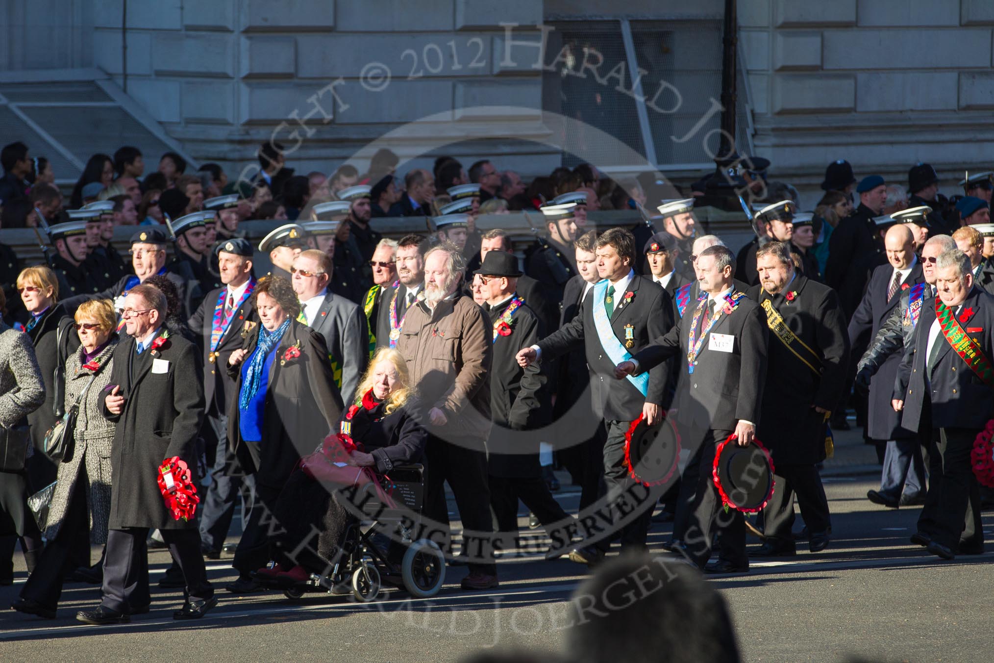 Remembrance Sunday 2012 Cenotaph March Past: Group M36 - Shot at Dawn Pardons Campaign, M37 - Royal Antediluvian Order of Buffaloes..
Whitehall, Cenotaph,
London SW1,

United Kingdom,
on 11 November 2012 at 12:13, image #1641