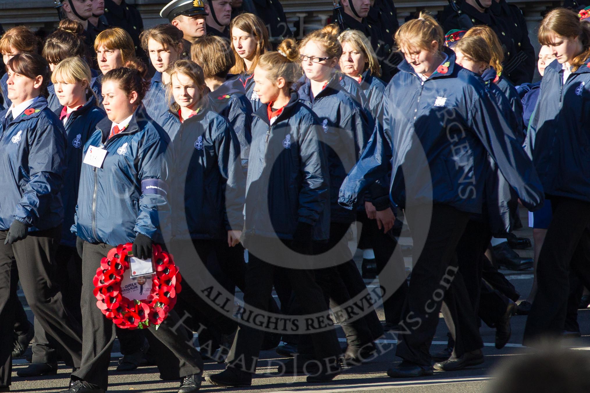Remembrance Sunday 2012 Cenotaph March Past: Group M50 - Girls Brigade England & Wales..
Whitehall, Cenotaph,
London SW1,

United Kingdom,
on 11 November 2012 at 12:15, image #1731