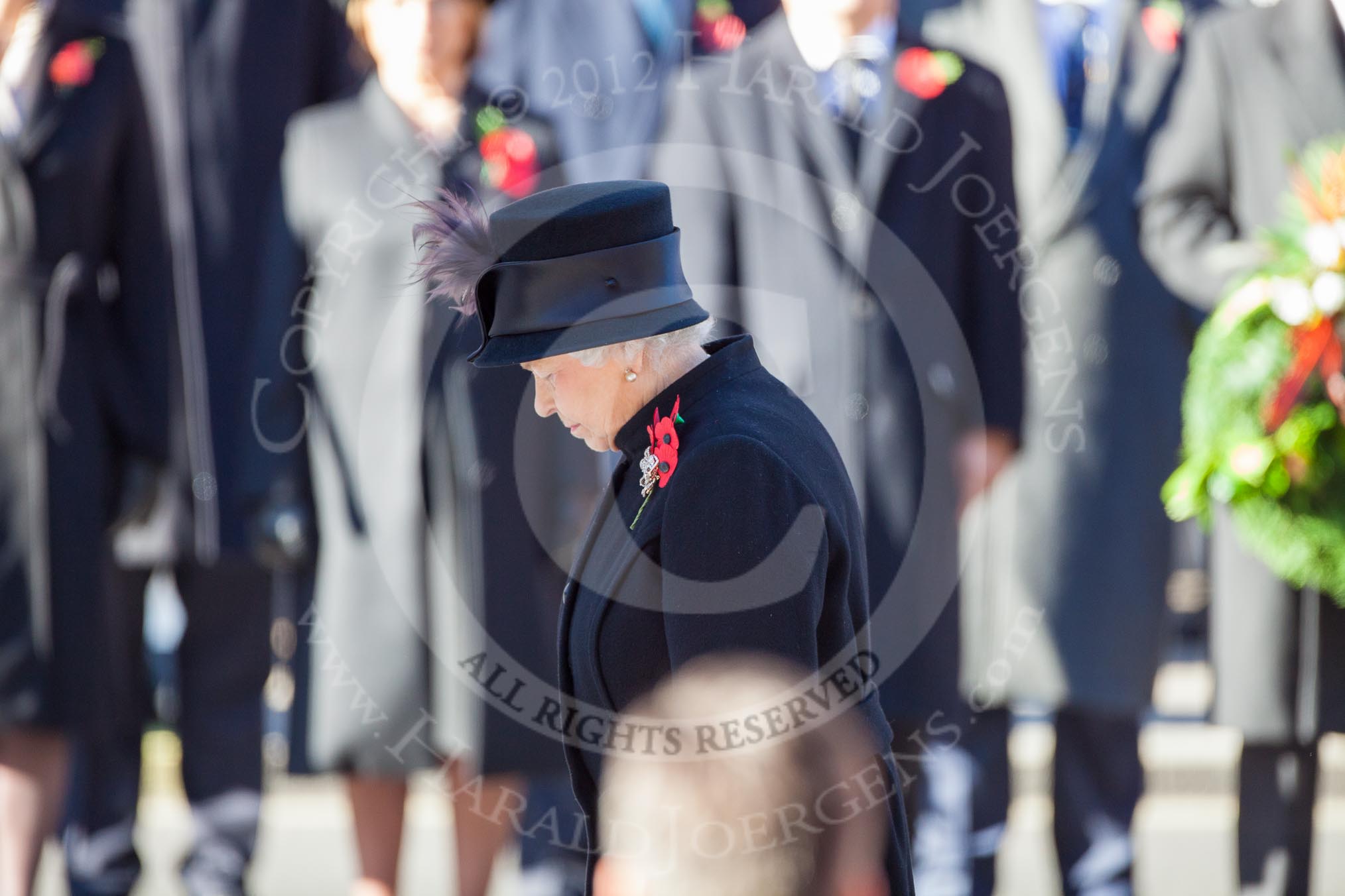 HM The Queen, bowing in respect after having laid her wreath at the Cenotaph.