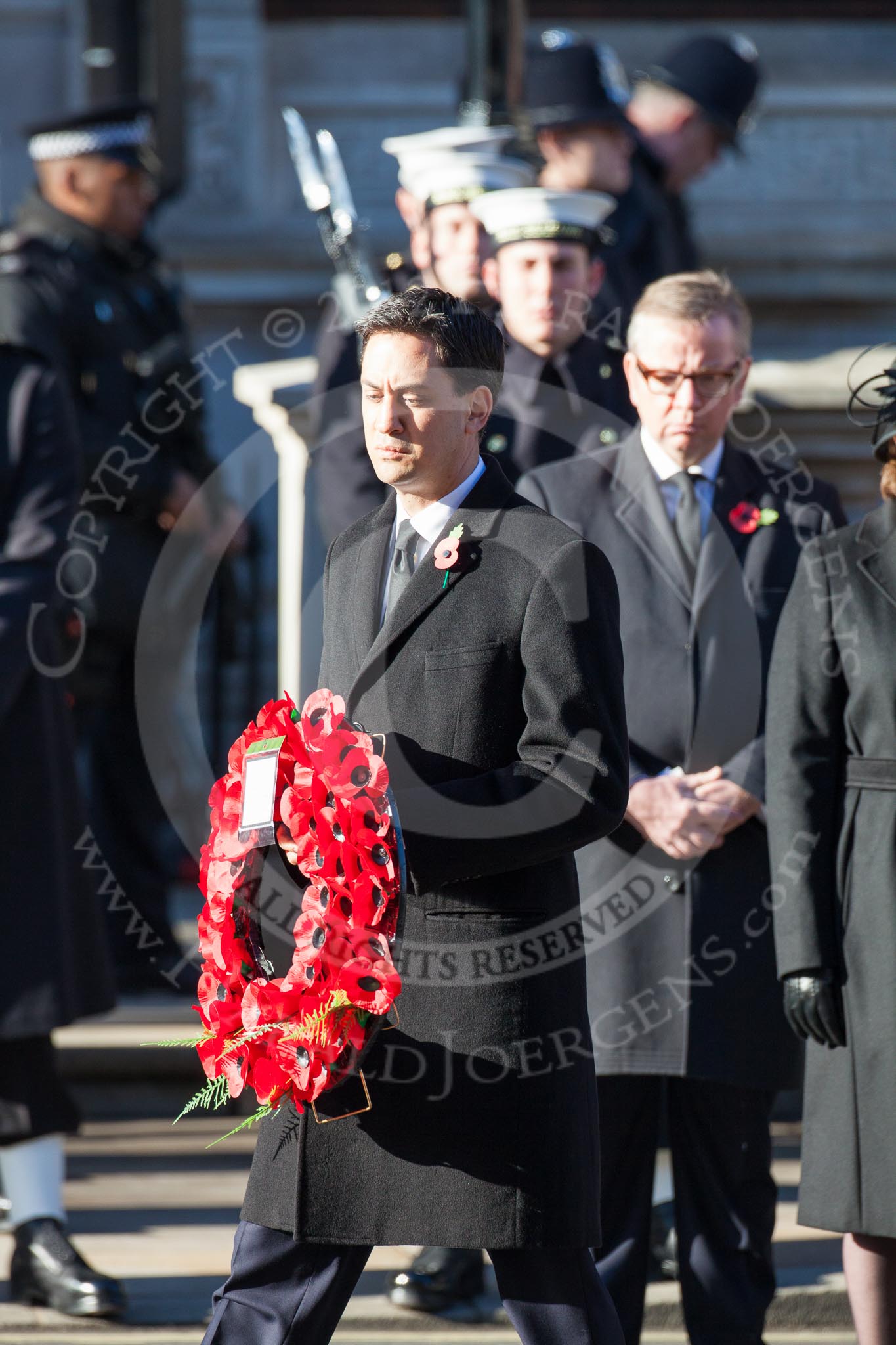 Ed Miliband, as Leader of the Opposition, about to lay a wreath at the Cenotaph.