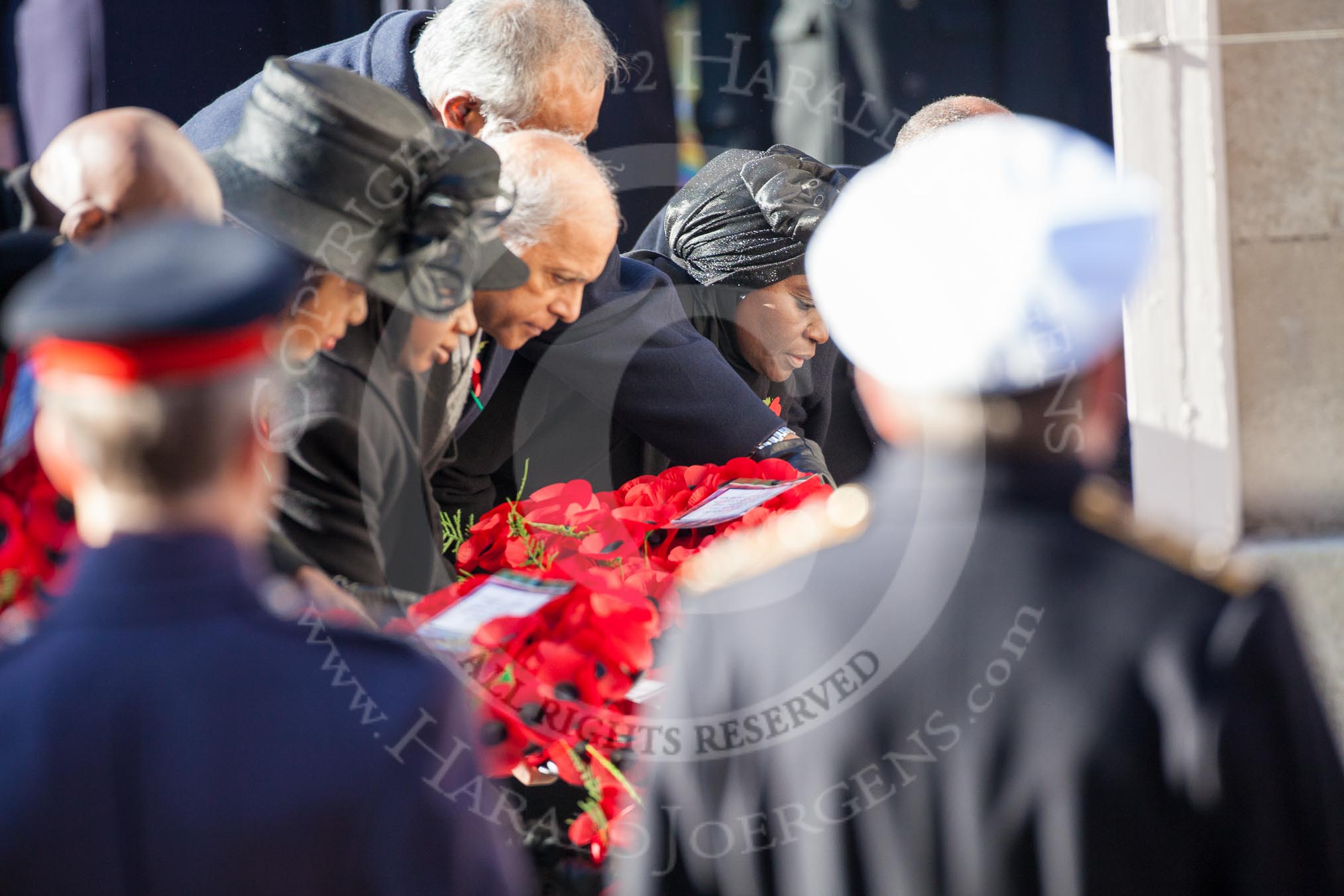 The High Comissioners for Mauritius, Barbados, Lesotho, Botswana, Guyana, Singapore, The Gambia, Zambia, and Malta laying their wreaths at the Cenotaph.