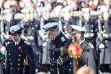 Remembrance Sunday at the Cenotaph 2012 HRH The Princess Royal, HRH The Duke of York, and HRH The Duke of Edinburg, parltly covered by the golden cross with poppies.