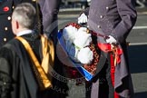 Remembrance Sunday at the Cenotaph 2012 The wreath Field Marshal the Lord Guthrie of Craigiesbank will lay on behalf of the absent Prince of Wales - "In grateful and everlasting memory".