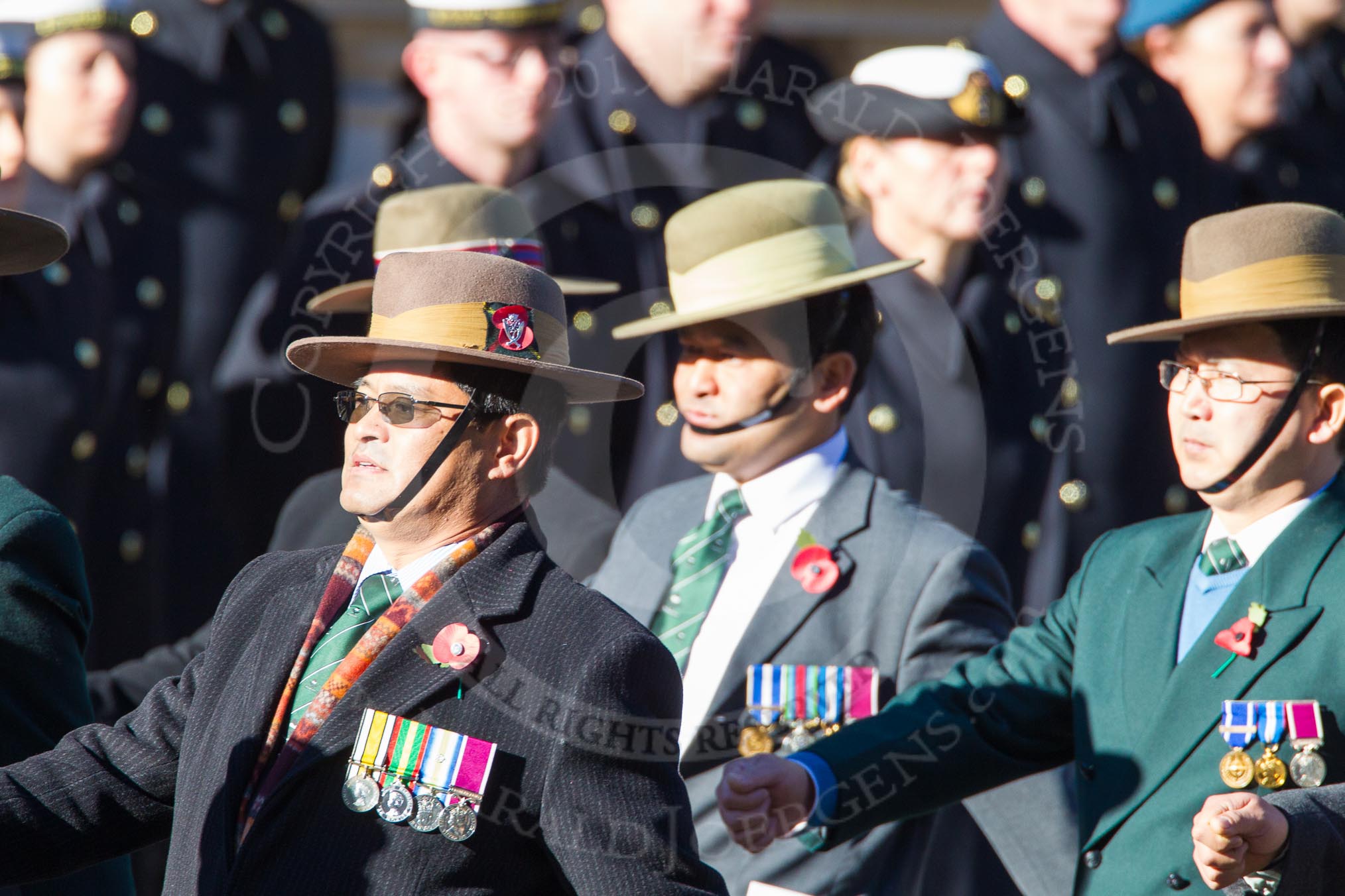 Remembrance Sunday Cenotaph March Past 2013: D2 - British Gurkha Welfare Association..
Press stand opposite the Foreign Office building, Whitehall, London SW1,
London,
Greater London,
United Kingdom,
on 10 November 2013 at 11:39, image #44