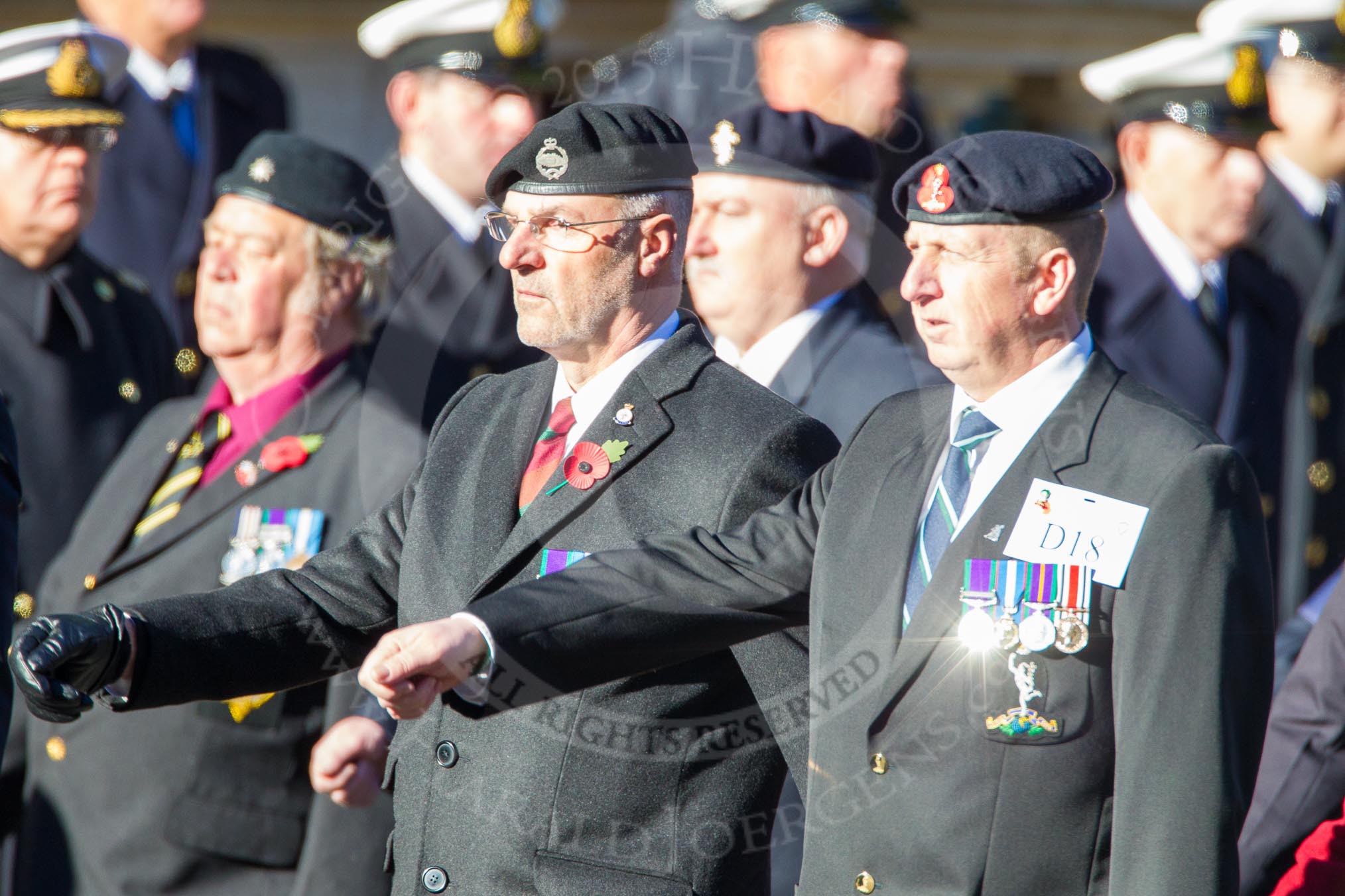 Remembrance Sunday Cenotaph March Past 2013: D18 - the Northrn Ireland Veterans' Association  with 42 marchers, or D19 - the Irish United Nations Veterans Association with 12 marchers, more information would be appreciated!.
Press stand opposite the Foreign Office building, Whitehall, London SW1,
London,
Greater London,
United Kingdom,
on 10 November 2013 at 11:40, image #143