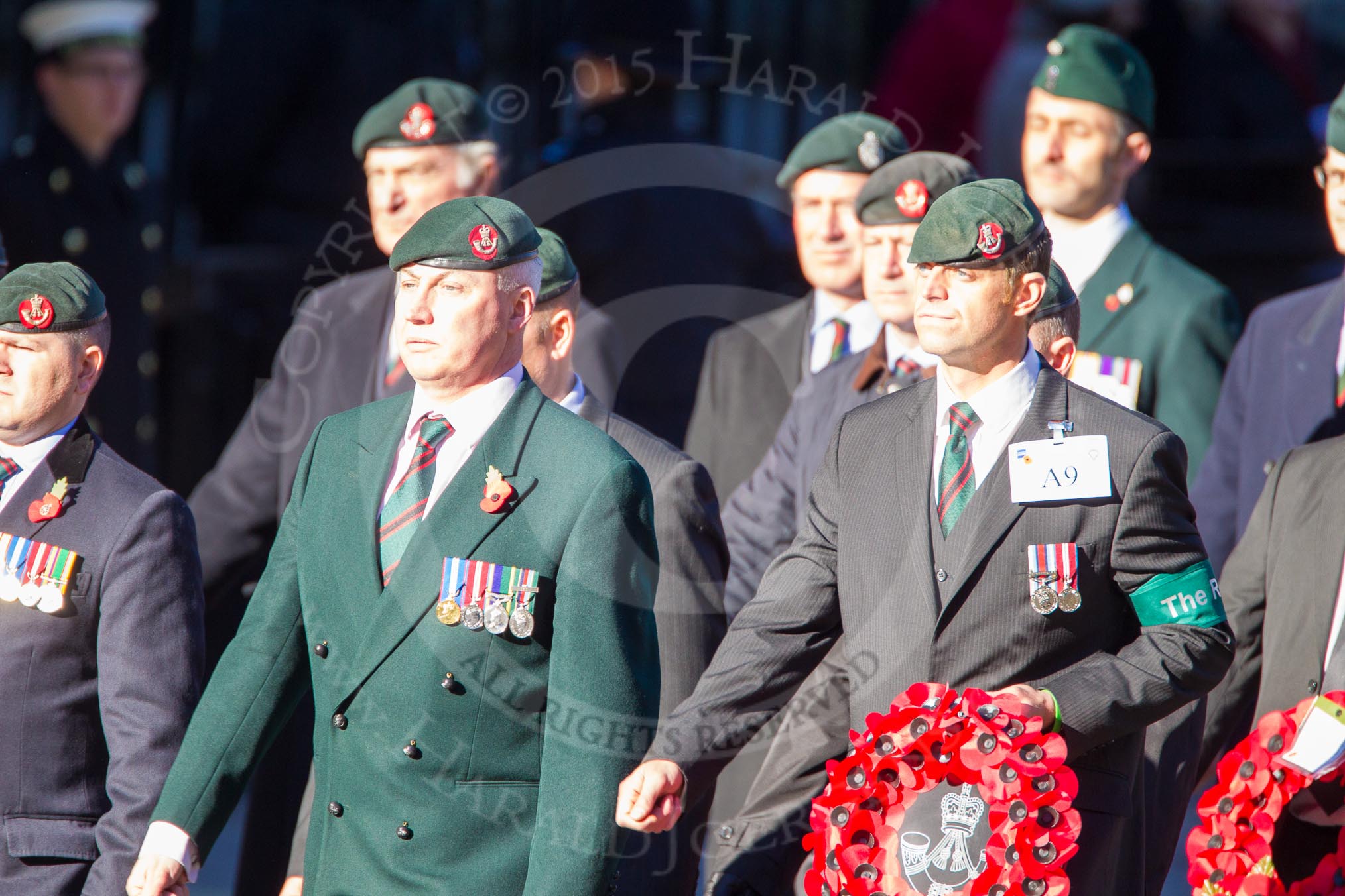 Remembrance Sunday Cenotaph March Past 2013: A9 - Rifles Regimental Association..
Press stand opposite the Foreign Office building, Whitehall, London SW1,
London,
Greater London,
United Kingdom,
on 10 November 2013 at 11:55, image #1074