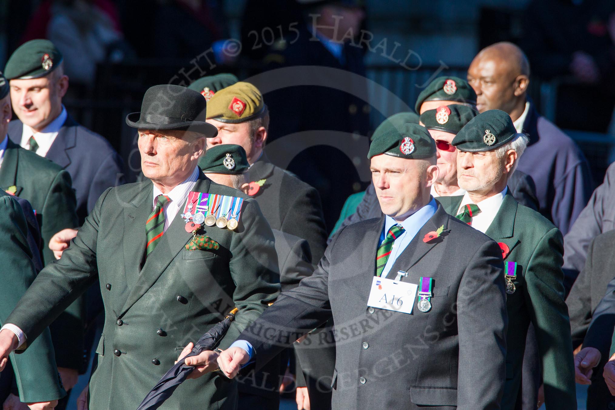 Remembrance Sunday Cenotaph March Past 2013: A16 - Royal Green Jackets Association..
Press stand opposite the Foreign Office building, Whitehall, London SW1,
London,
Greater London,
United Kingdom,
on 10 November 2013 at 11:56, image #1129