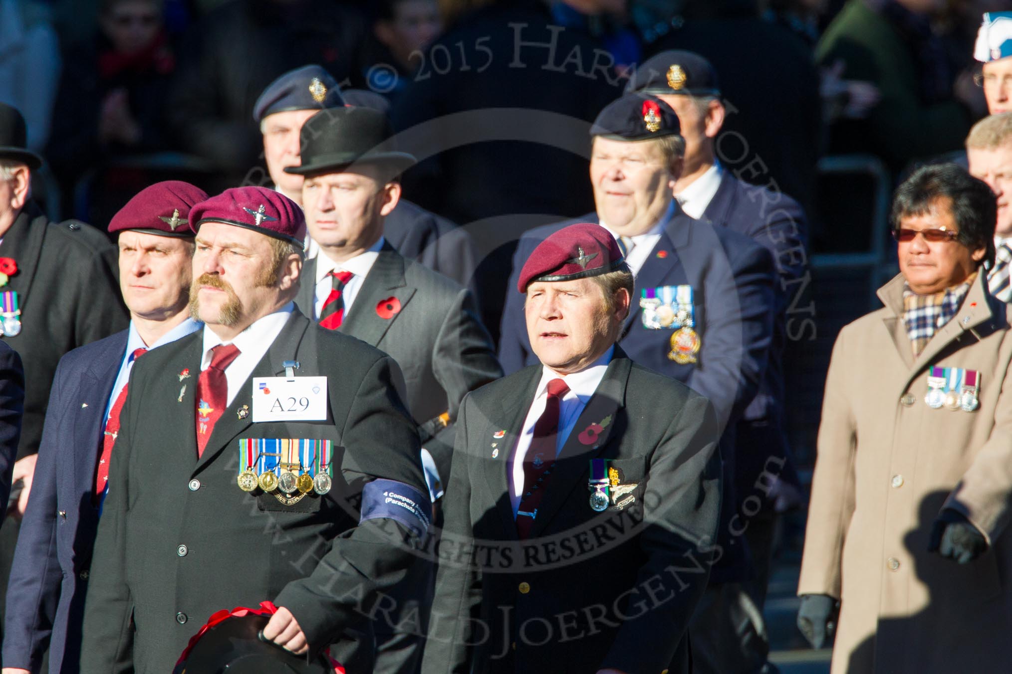 Remembrance Sunday Cenotaph March Past 2013: A29 - 4 Company Association (Parachute Regiment)..
Press stand opposite the Foreign Office building, Whitehall, London SW1,
London,
Greater London,
United Kingdom,
on 10 November 2013 at 11:58, image #1265