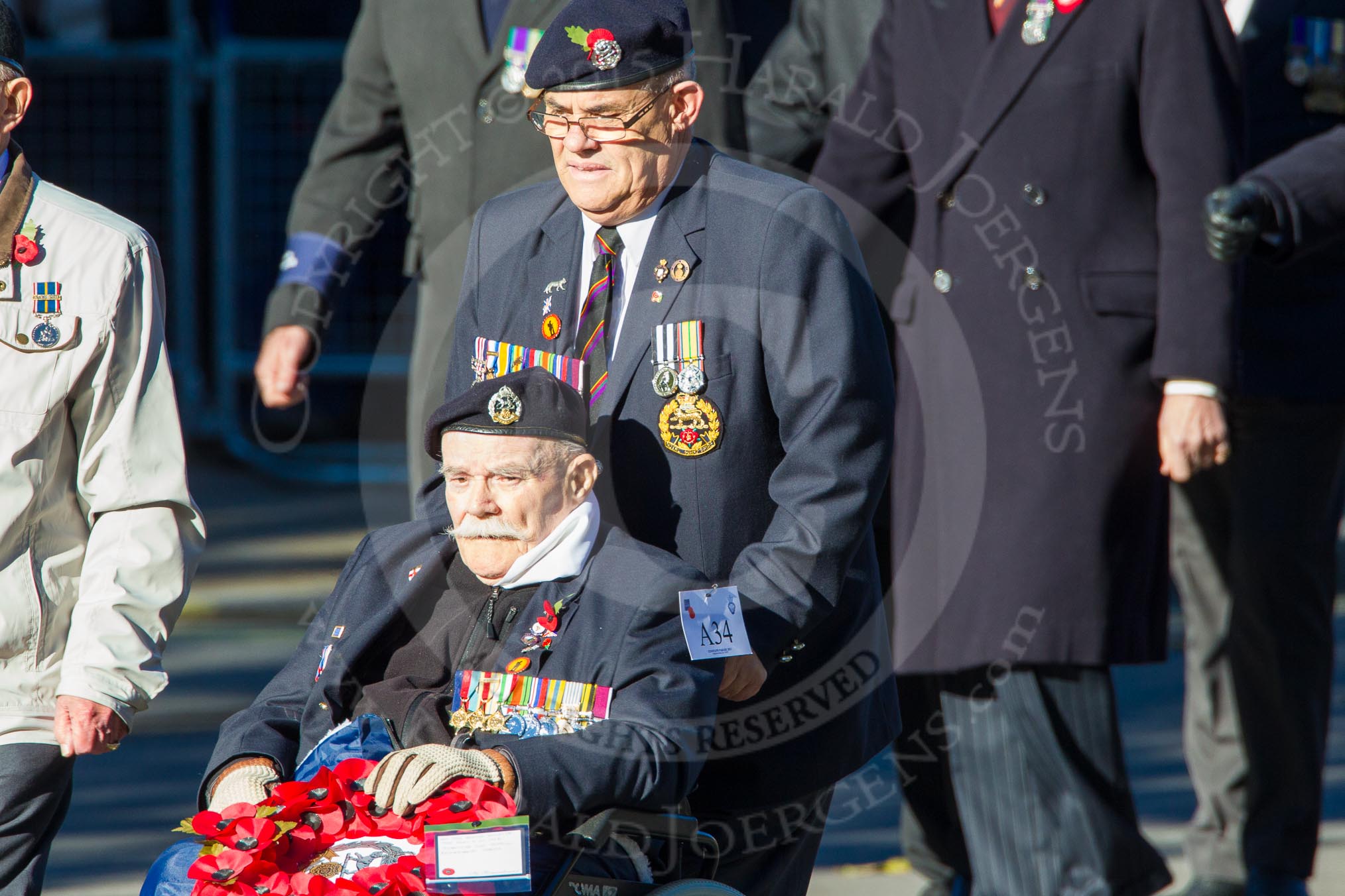 Remembrance Sunday Cenotaph March Past 2013: A34 -Royal Hampshire Regiment Comrades Association..
Press stand opposite the Foreign Office building, Whitehall, London SW1,
London,
Greater London,
United Kingdom,
on 10 November 2013 at 11:58, image #1302