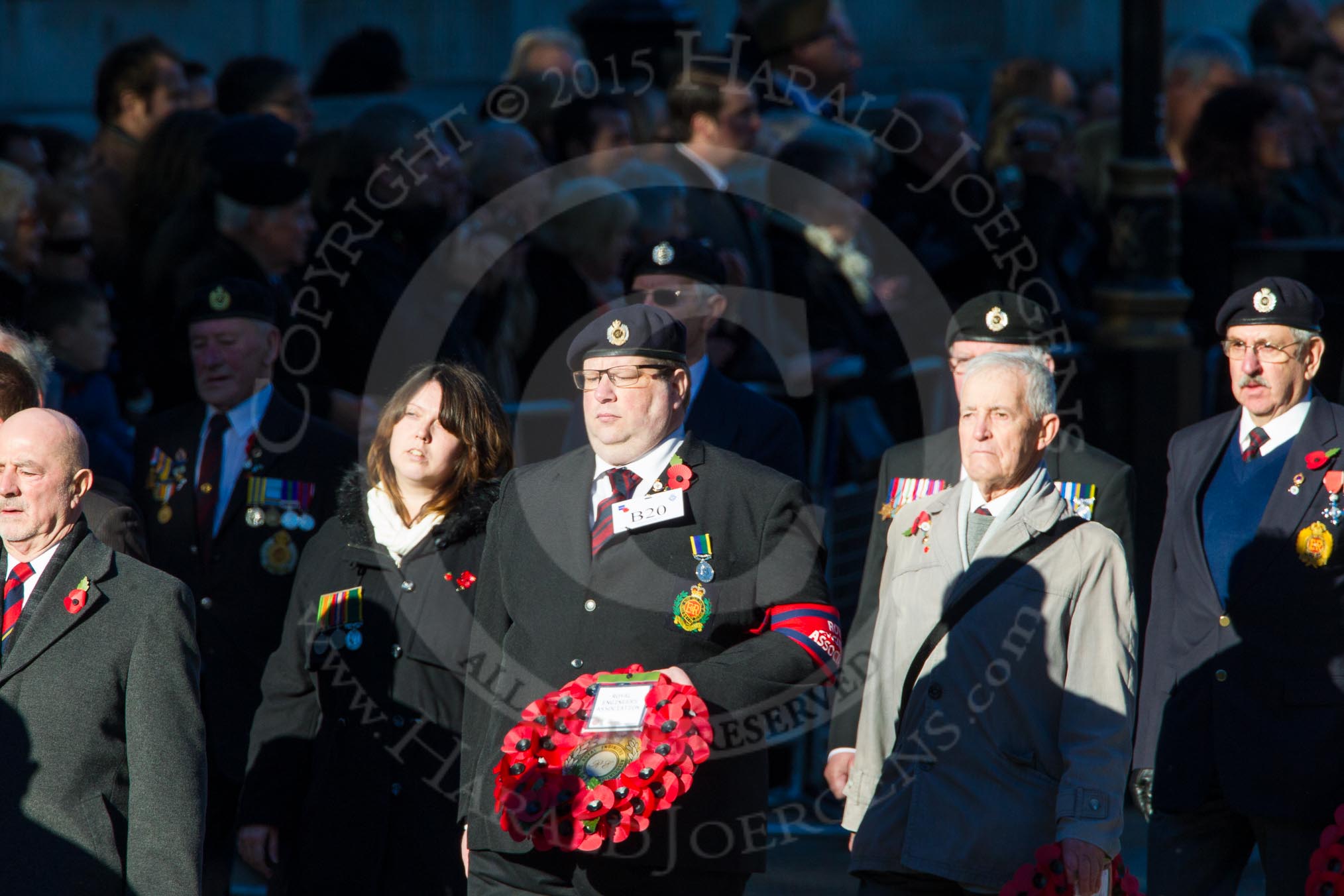 Remembrance Sunday Cenotaph March Past 2013: B20 - Royal Engineers Association..
Press stand opposite the Foreign Office building, Whitehall, London SW1,
London,
Greater London,
United Kingdom,
on 10 November 2013 at 12:01, image #1457