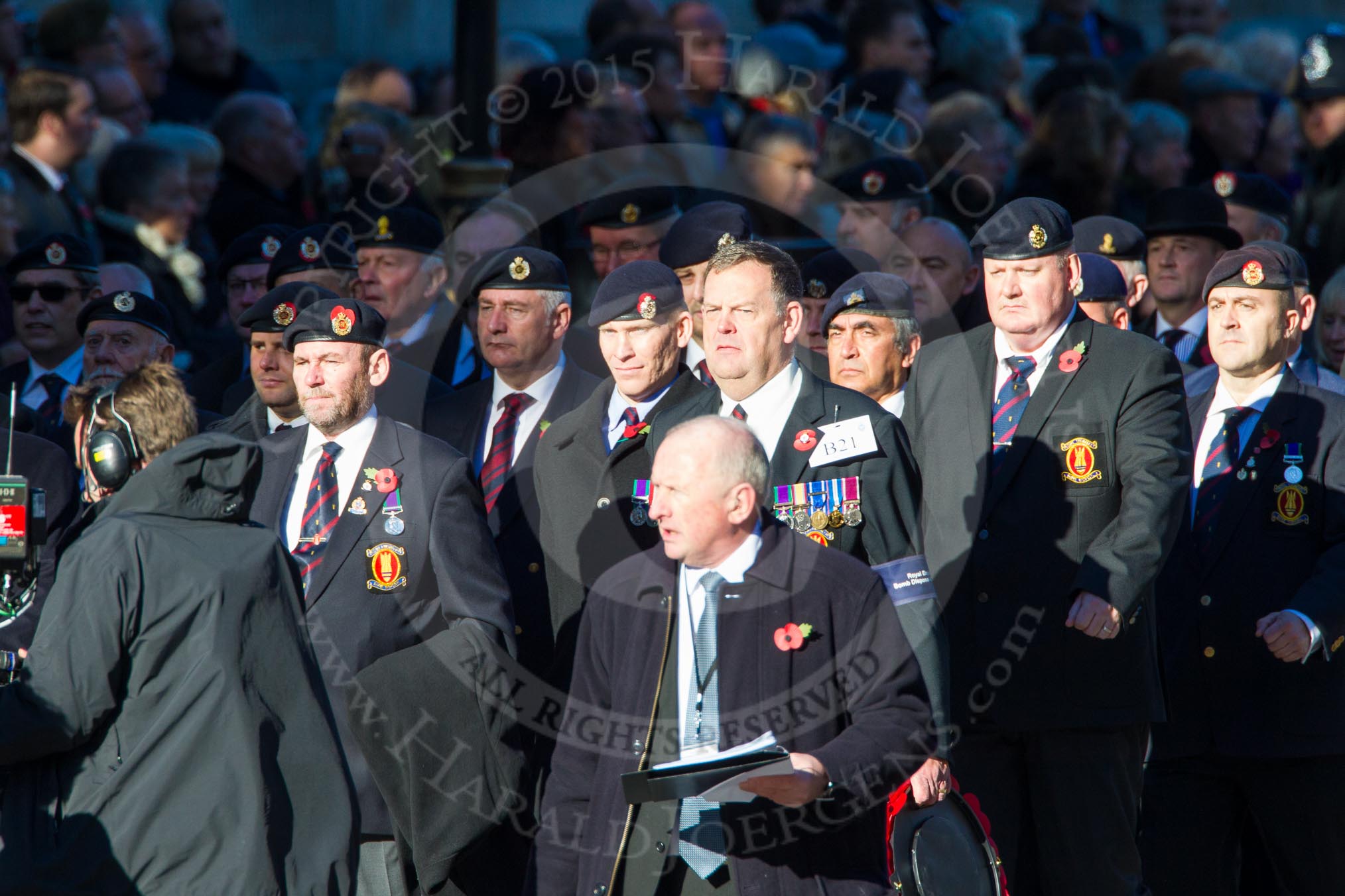 Remembrance Sunday Cenotaph March Past 2013: B21 - Royal Engineers Bomb Disposal Association..
Press stand opposite the Foreign Office building, Whitehall, London SW1,
London,
Greater London,
United Kingdom,
on 10 November 2013 at 12:02, image #1472