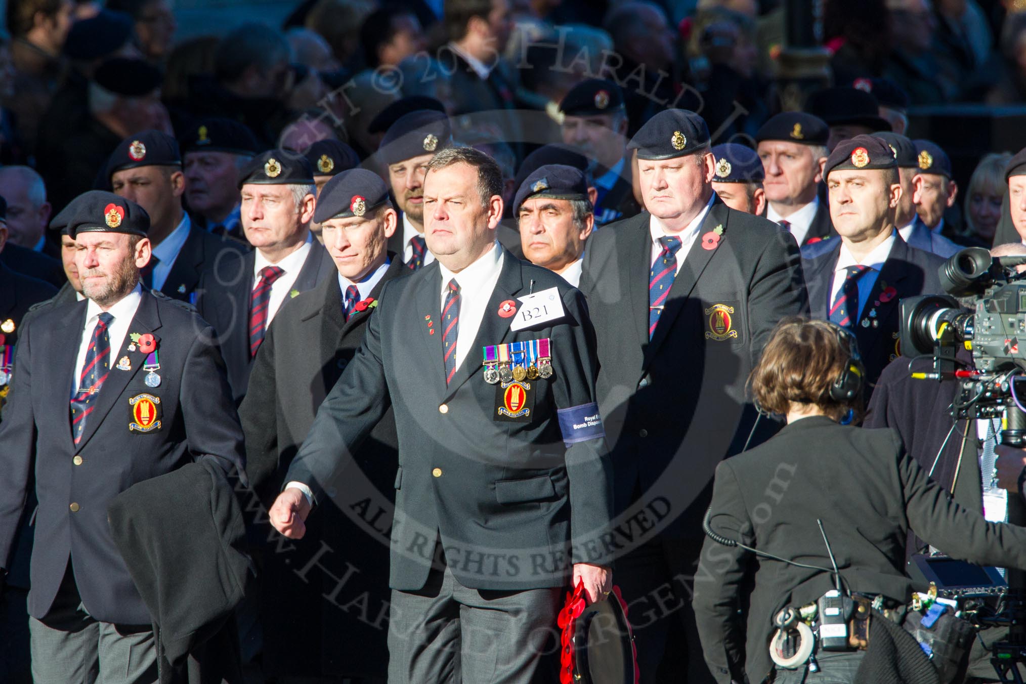 Remembrance Sunday Cenotaph March Past 2013: B21 - Royal Engineers Bomb Disposal Association..
Press stand opposite the Foreign Office building, Whitehall, London SW1,
London,
Greater London,
United Kingdom,
on 10 November 2013 at 12:02, image #1473