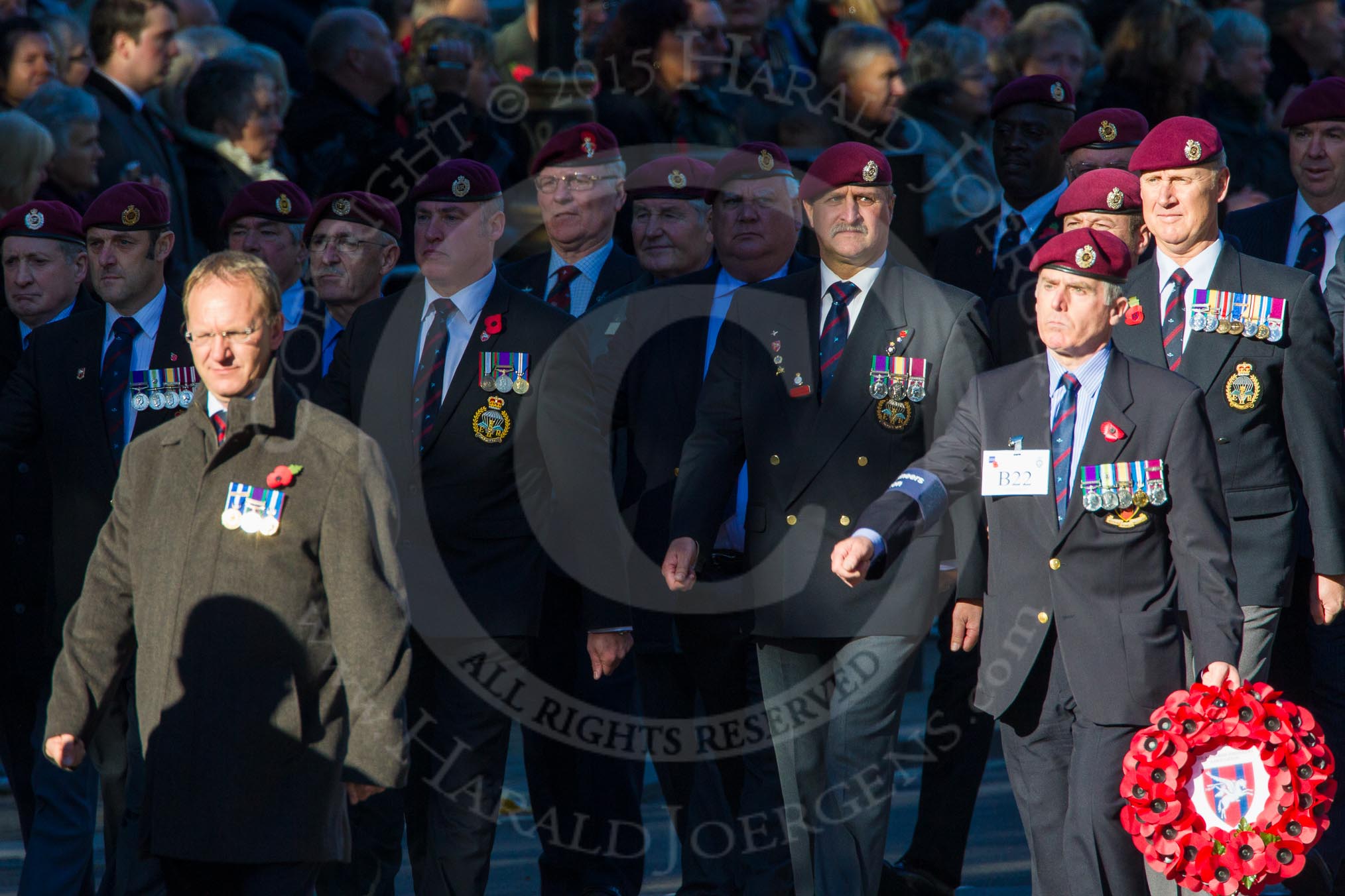 Remembrance Sunday Cenotaph March Past 2013: B22 - Airborne Engineers Association..
Press stand opposite the Foreign Office building, Whitehall, London SW1,
London,
Greater London,
United Kingdom,
on 10 November 2013 at 12:02, image #1482