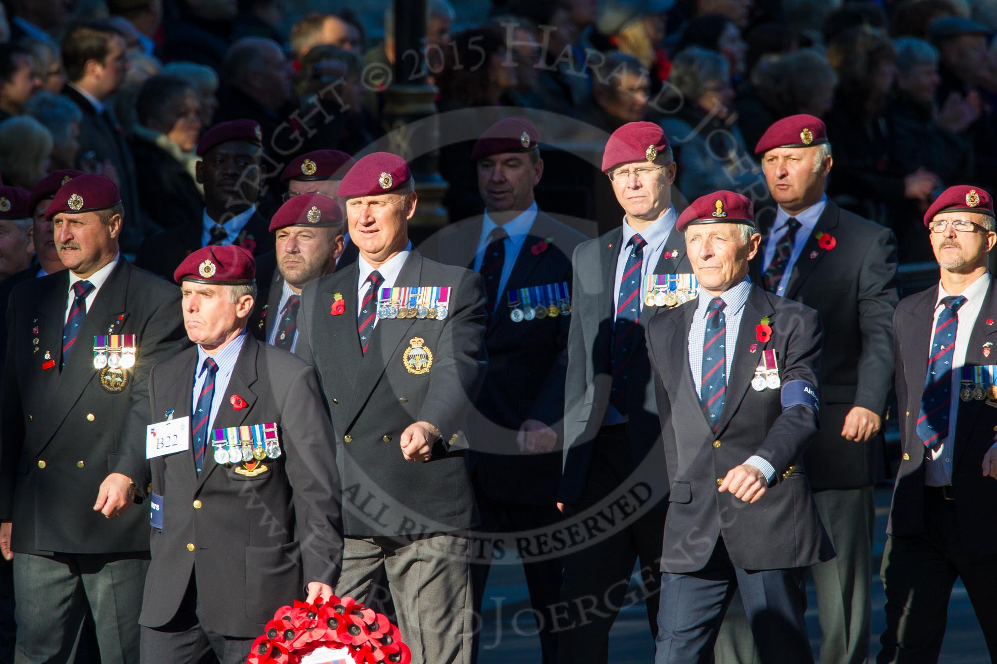 Remembrance Sunday Cenotaph March Past 2013: B22 - Airborne Engineers Association..
Press stand opposite the Foreign Office building, Whitehall, London SW1,
London,
Greater London,
United Kingdom,
on 10 November 2013 at 12:02, image #1485