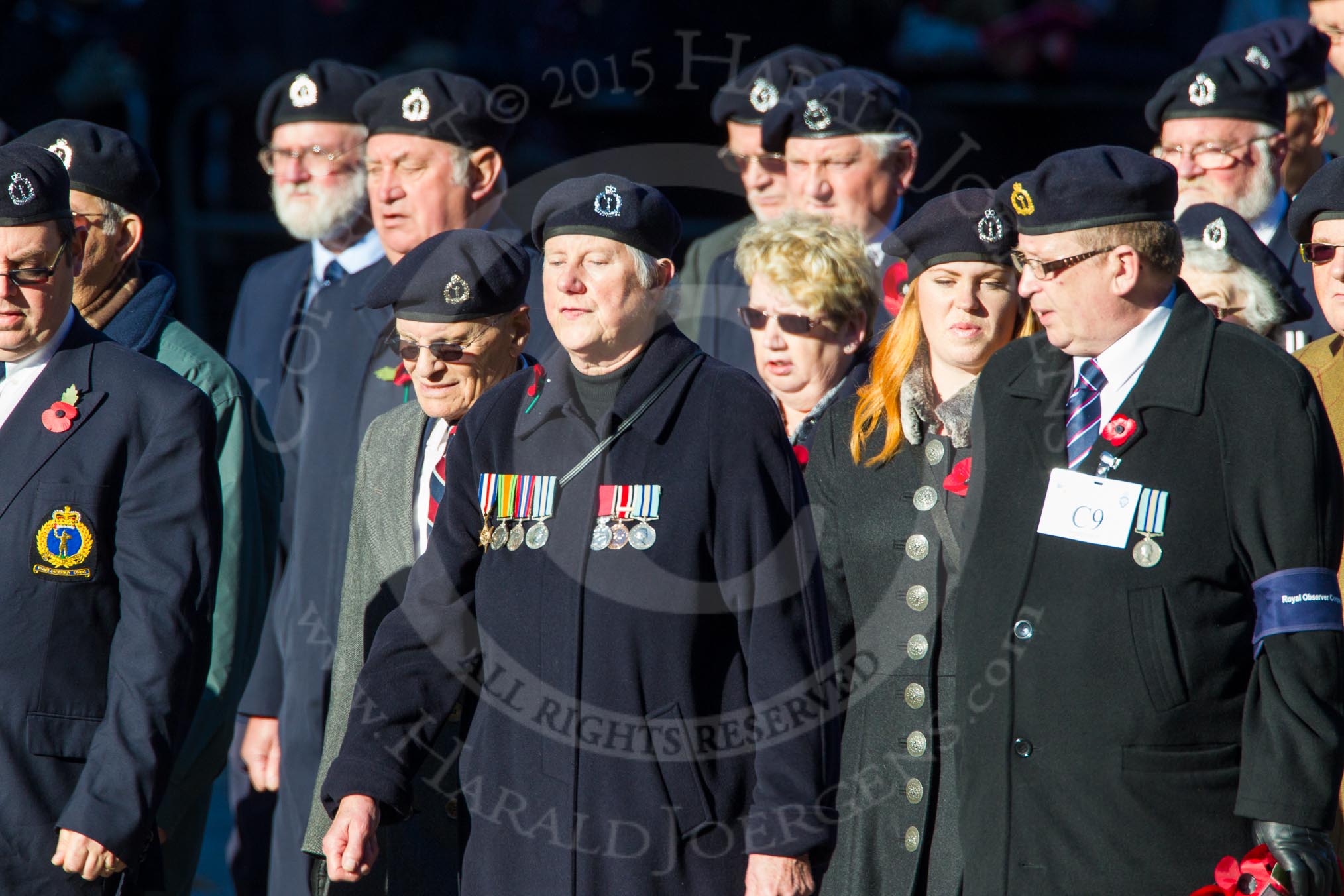 Remembrance Sunday Cenotaph March Past 2013: C9 - Royal Observer Corps Association..
Press stand opposite the Foreign Office building, Whitehall, London SW1,
London,
Greater London,
United Kingdom,
on 10 November 2013 at 12:07, image #1750