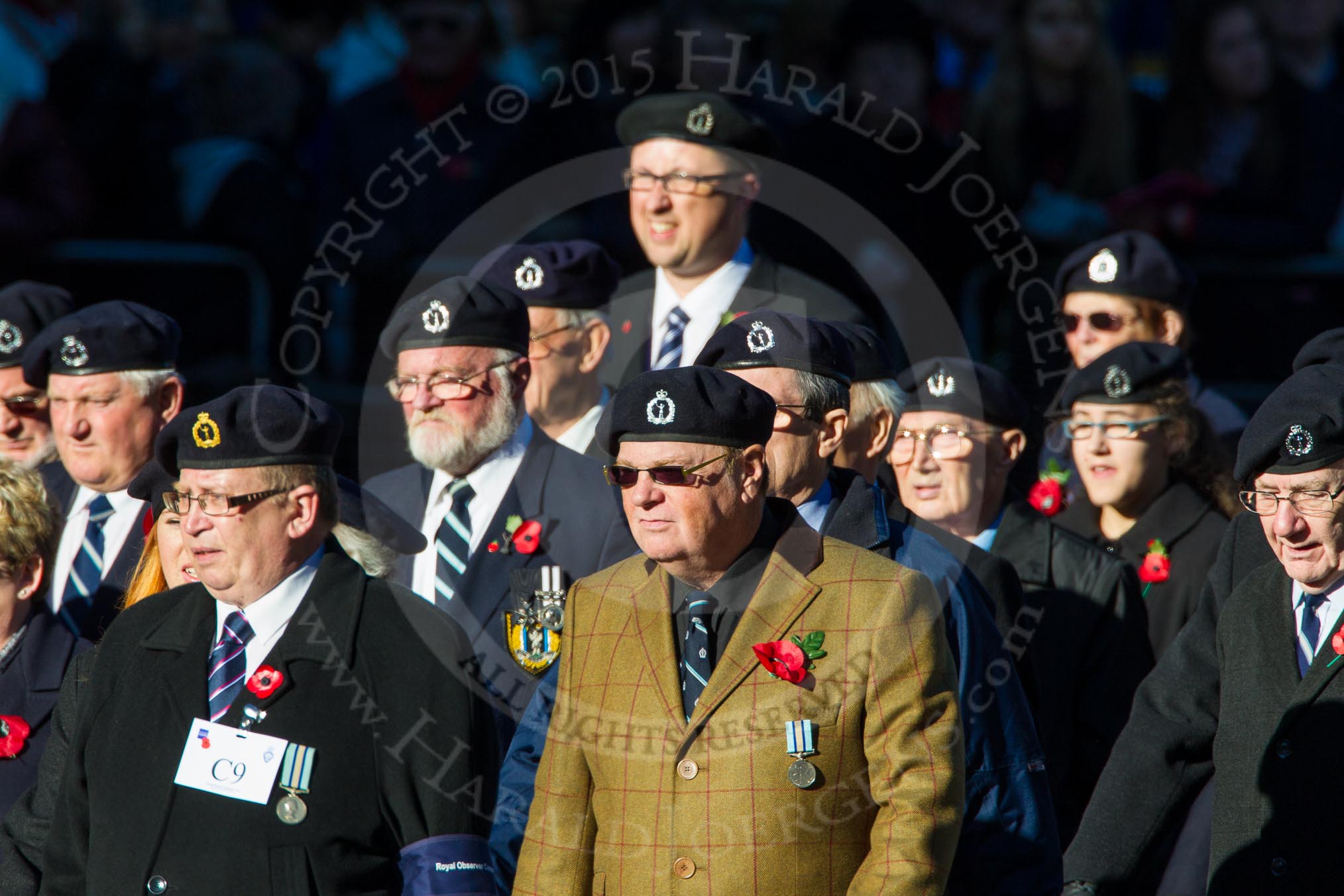 Remembrance Sunday Cenotaph March Past 2013: C9 - Royal Observer Corps Association..
Press stand opposite the Foreign Office building, Whitehall, London SW1,
London,
Greater London,
United Kingdom,
on 10 November 2013 at 12:07, image #1752