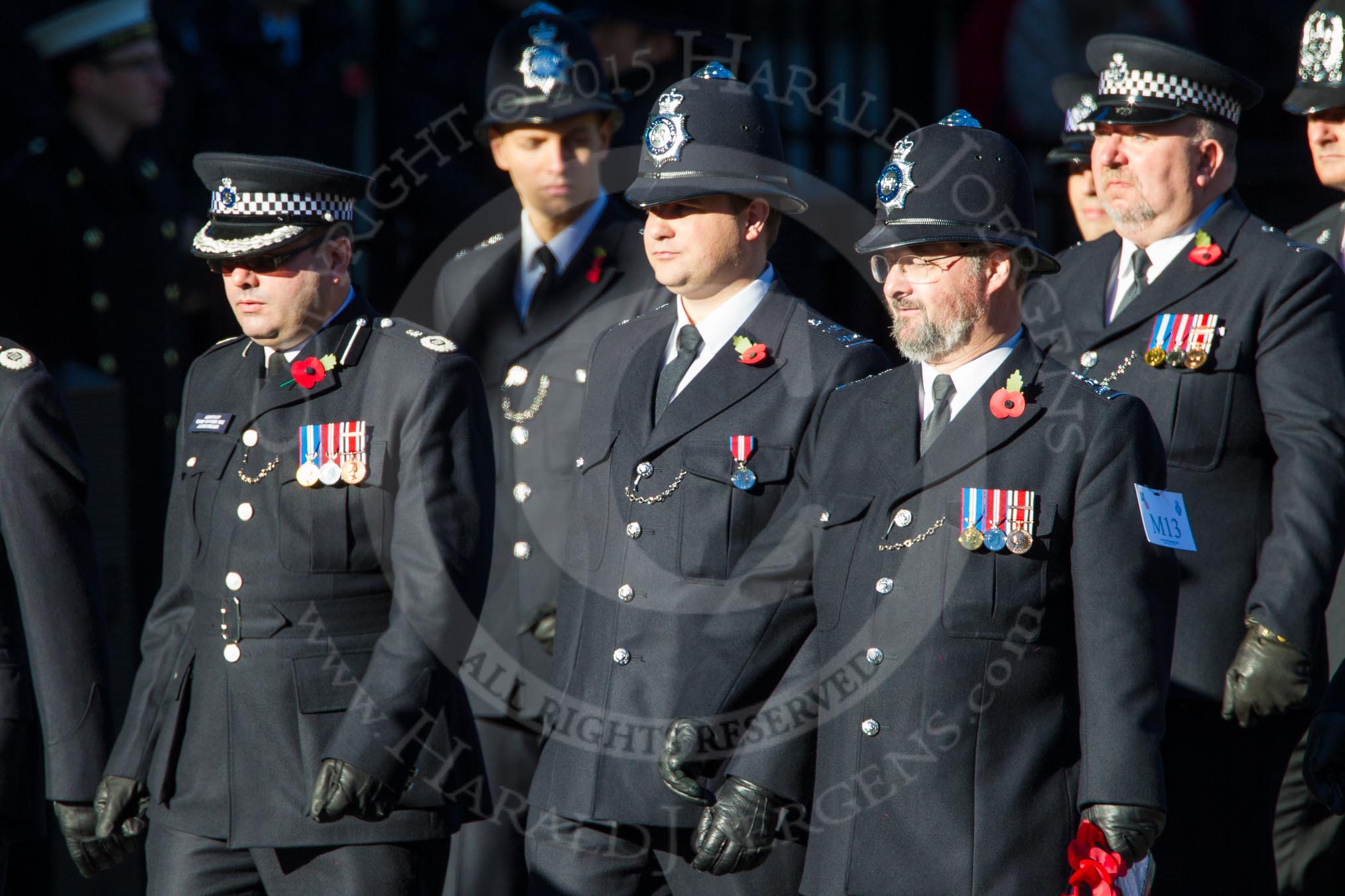 Remembrance Sunday Cenotaph March Past 2013: M13 - Metropolitan Special Constabulary. The Metropolitan Special Constabulary (MSC) is the part-time volunteer police service of the Metropolitan Police Service. The wreath bearer is Special Sergeant Michael Johnson from Hounslow Borough..
Press stand opposite the Foreign Office building, Whitehall, London SW1,
London,
Greater London,
United Kingdom,
on 10 November 2013 at 12:10, image #1961