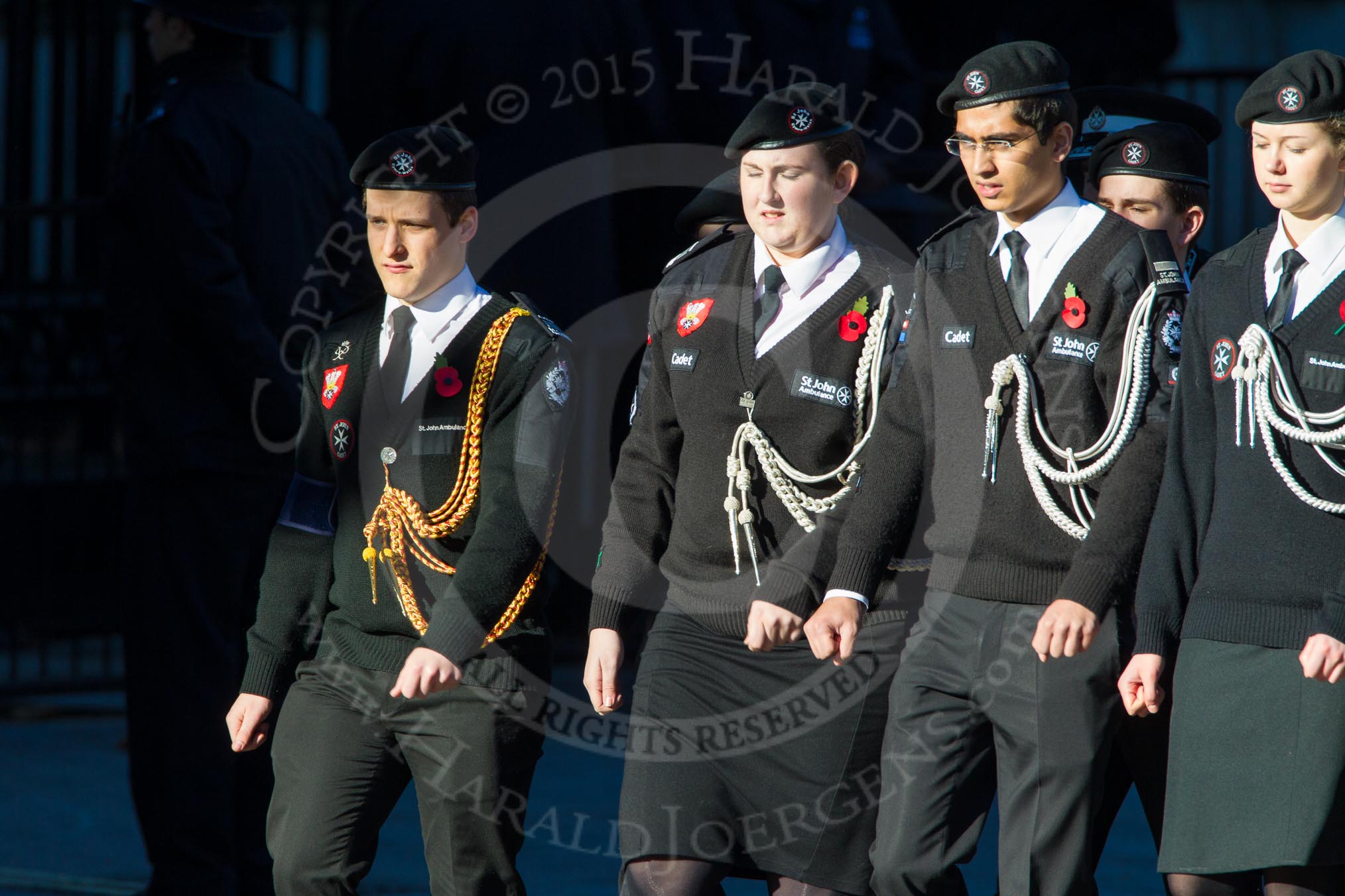 Remembrance Sunday Cenotaph March Past 2013: M55 - St John Ambulance Cadets..
Press stand opposite the Foreign Office building, Whitehall, London SW1,
London,
Greater London,
United Kingdom,
on 10 November 2013 at 12:16, image #2313