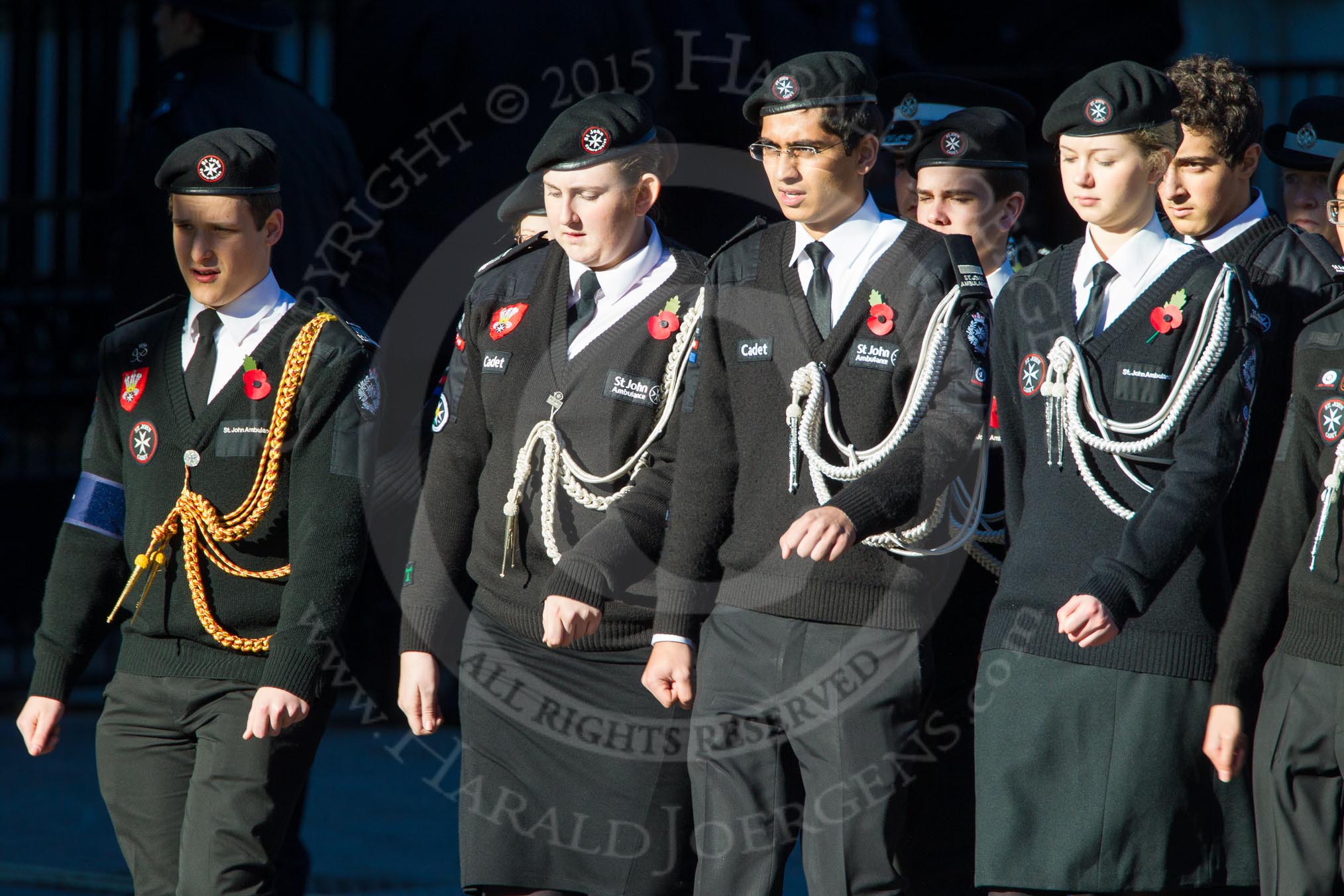 Remembrance Sunday Cenotaph March Past 2013: M55 - St John Ambulance Cadets..
Press stand opposite the Foreign Office building, Whitehall, London SW1,
London,
Greater London,
United Kingdom,
on 10 November 2013 at 12:16, image #2314