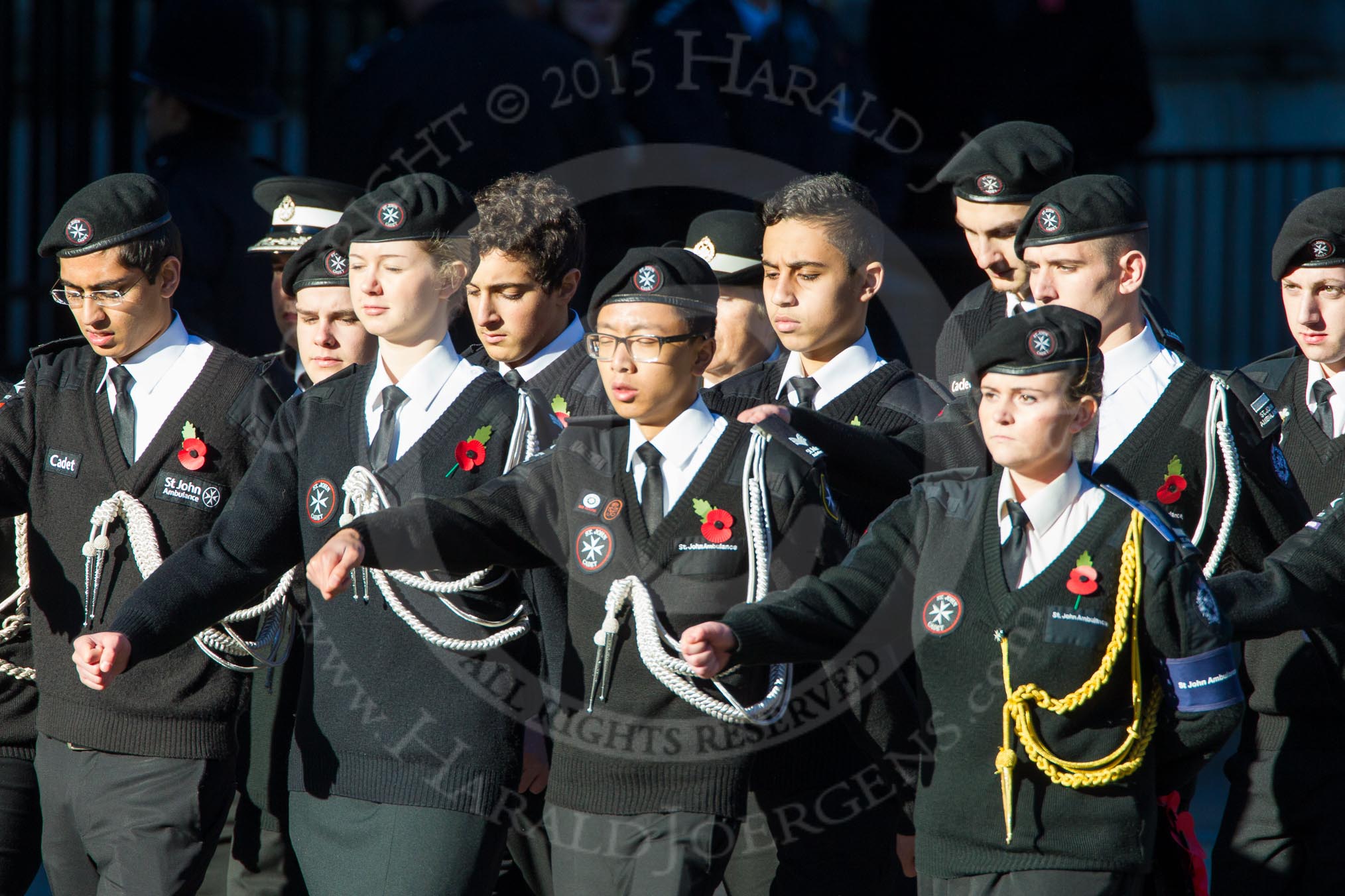 Remembrance Sunday Cenotaph March Past 2013: M55 - St John Ambulance Cadets..
Press stand opposite the Foreign Office building, Whitehall, London SW1,
London,
Greater London,
United Kingdom,
on 10 November 2013 at 12:16, image #2317