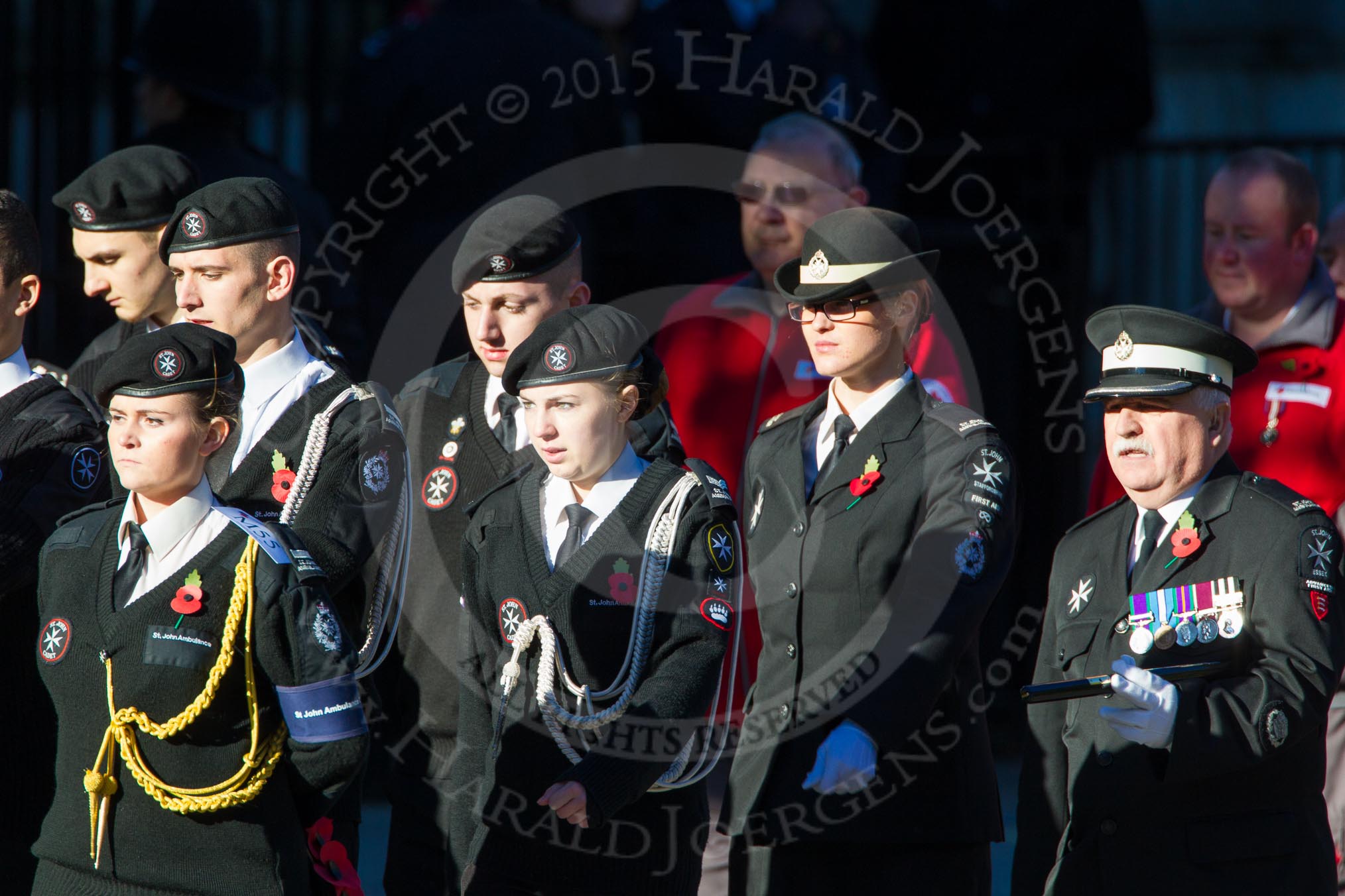 Remembrance Sunday Cenotaph March Past 2013: M55 - St John Ambulance Cadets..
Press stand opposite the Foreign Office building, Whitehall, London SW1,
London,
Greater London,
United Kingdom,
on 10 November 2013 at 12:16, image #2320