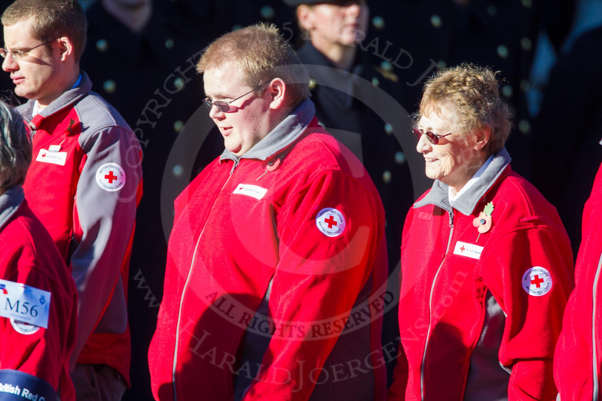 Remembrance Sunday Cenotaph March Past 2013: M56 - British Red Cross..
Press stand opposite the Foreign Office building, Whitehall, London SW1,
London,
Greater London,
United Kingdom,
on 10 November 2013 at 12:16, image #2342